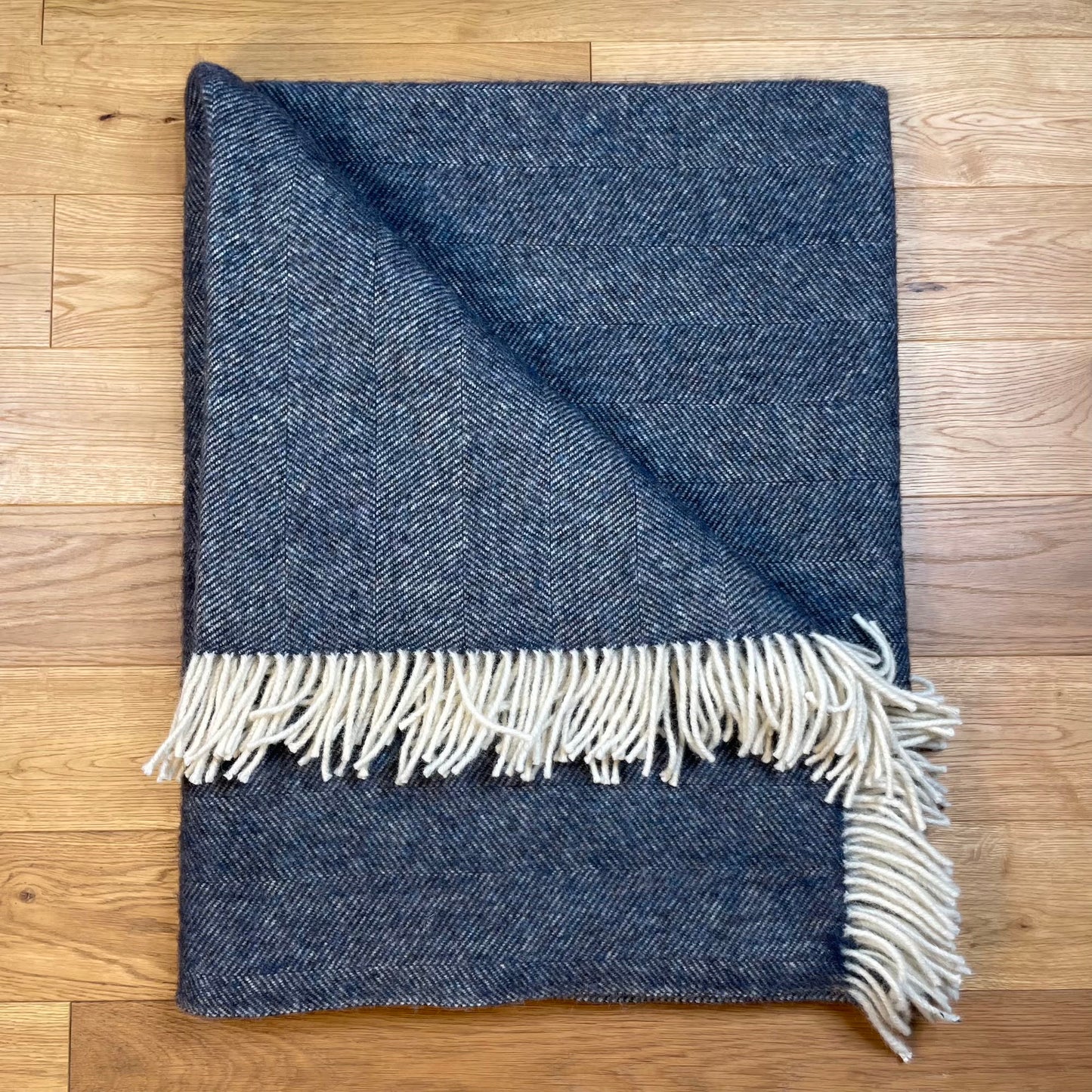 Pure Wool Herringbone Throw Blanket (Navy Blue, Size: 200x146cm)