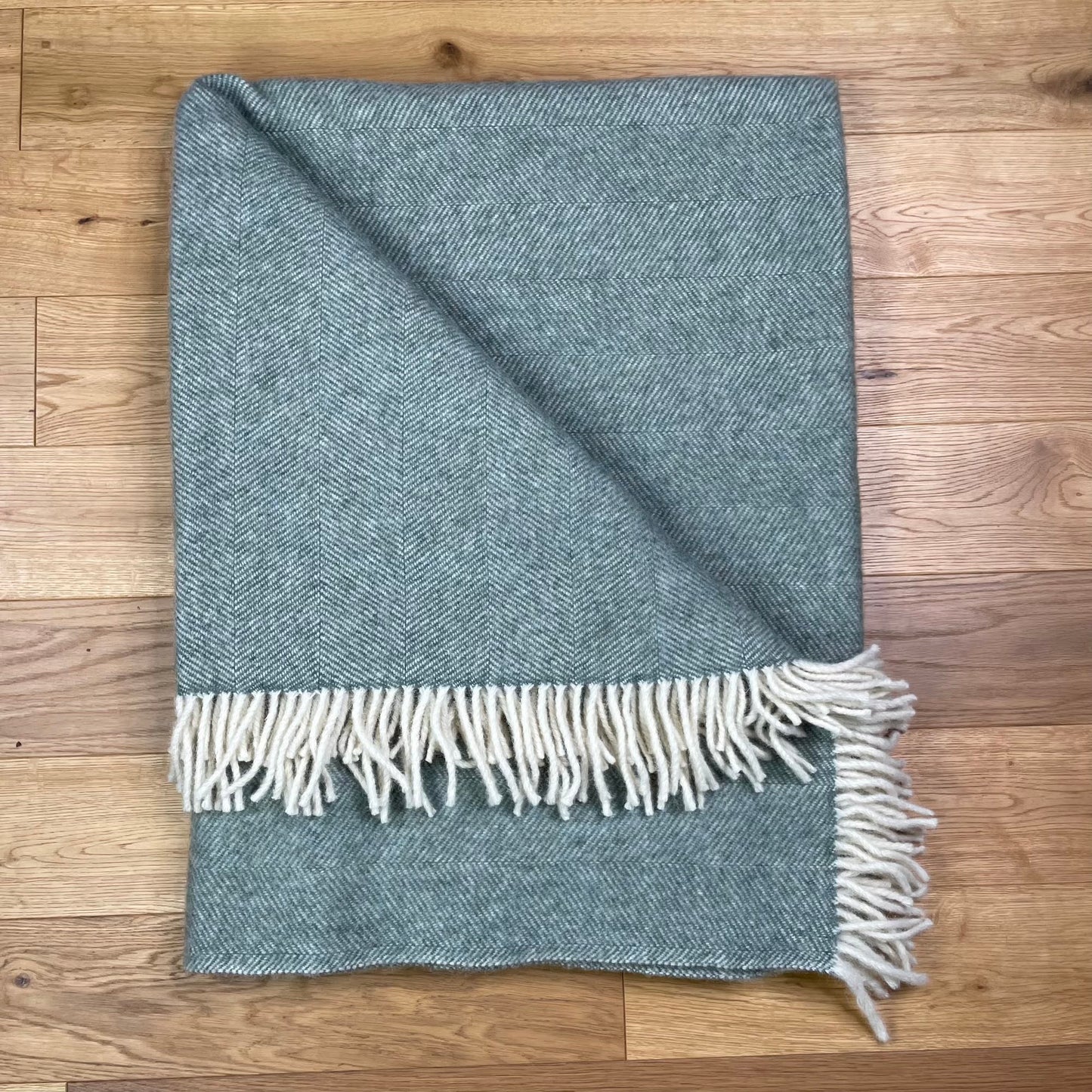 Pure Wool Herringbone Throw Blanket (Sea Green, Size: 200x146cm)