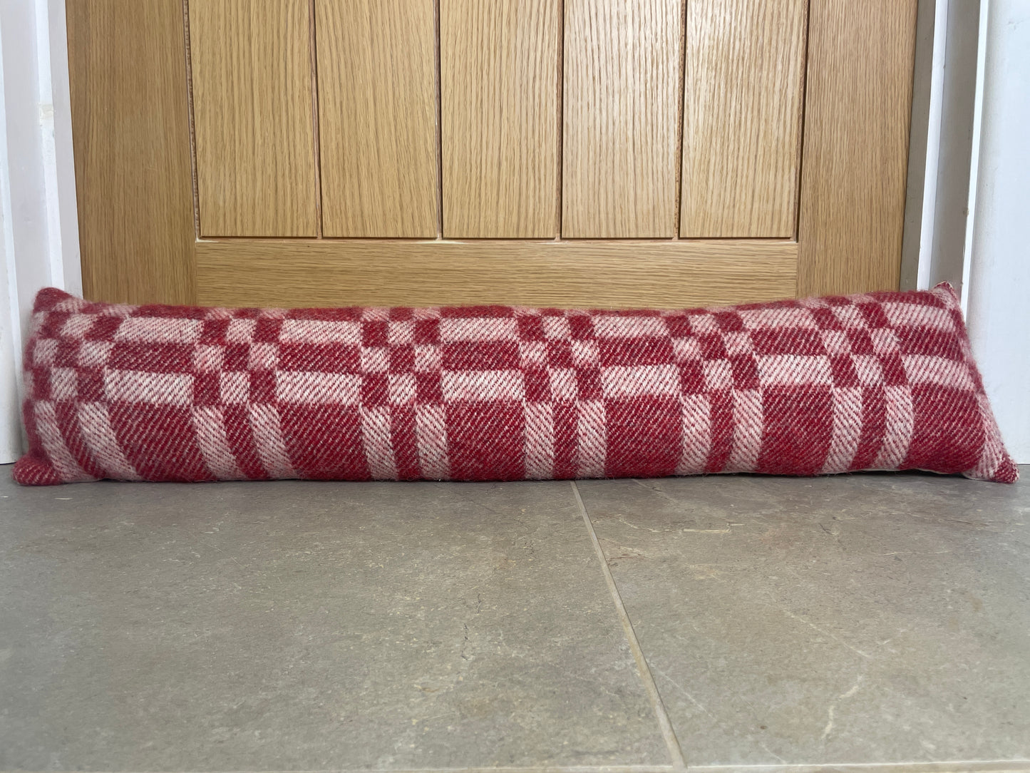 Pure Wool Draught Excluder (Red Geometric)