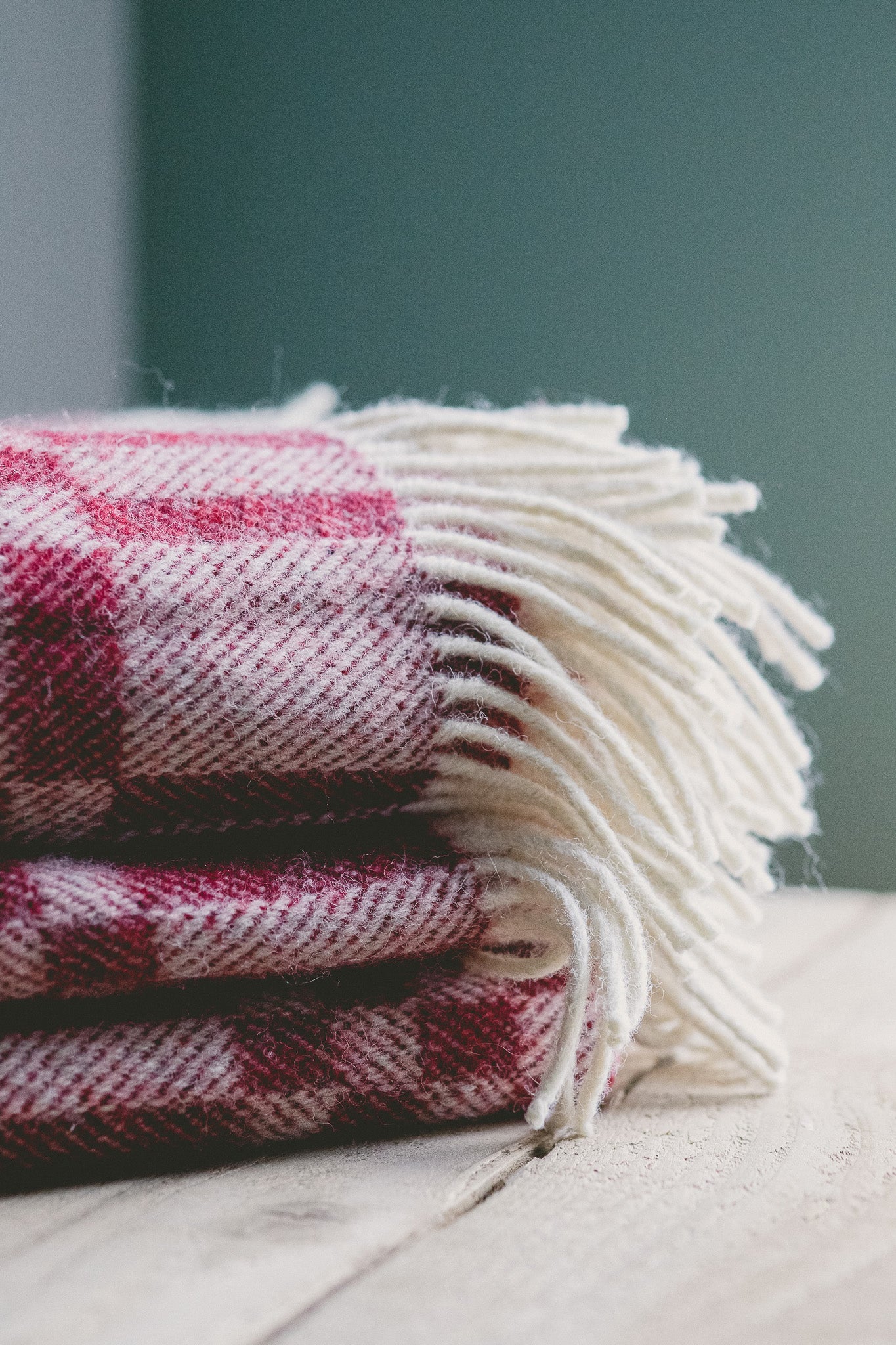 Pure Wool Herringbone Throw Blanket (Deep Red, Size: 210x150cm)