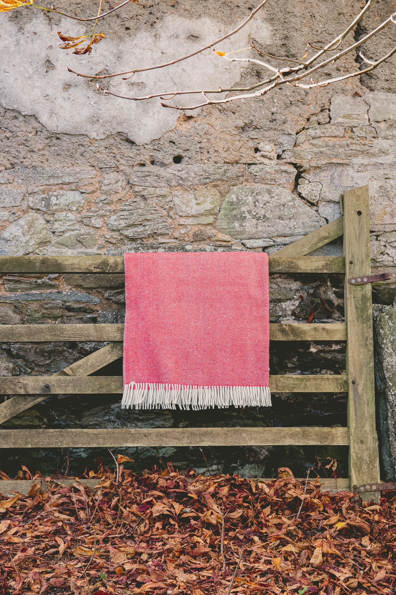 Pure Wool Herringbone Throw Blanket (Cardinal Red, Size: 200x146cm)