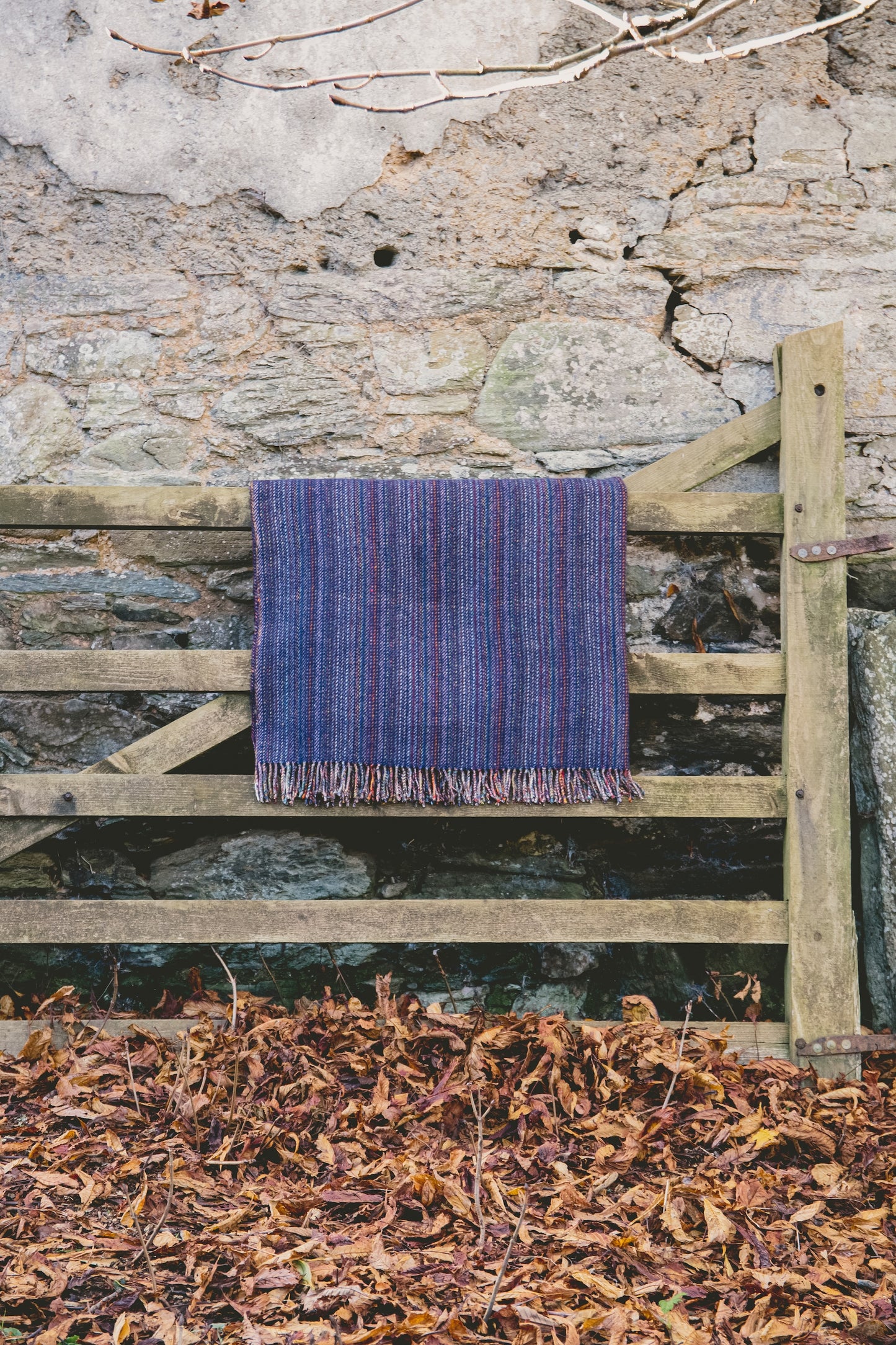 Pure Wool Herringbone Throw Blanket (Deep Blue)