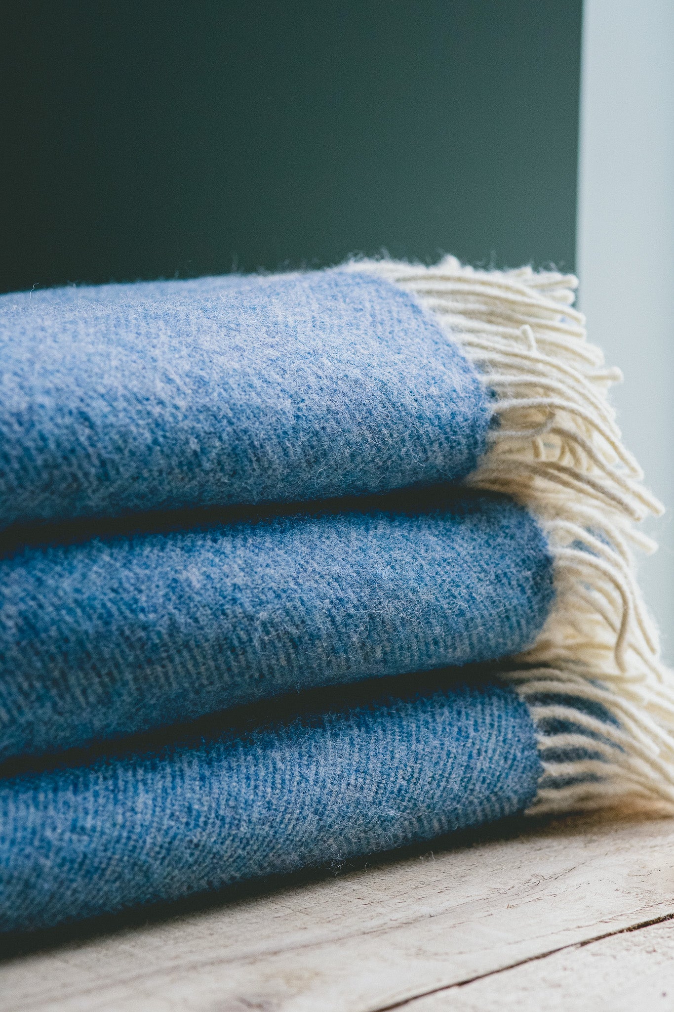 Pure Wool Herringbone Throw Blanket (Sky Blue, Size: 200x146cm)