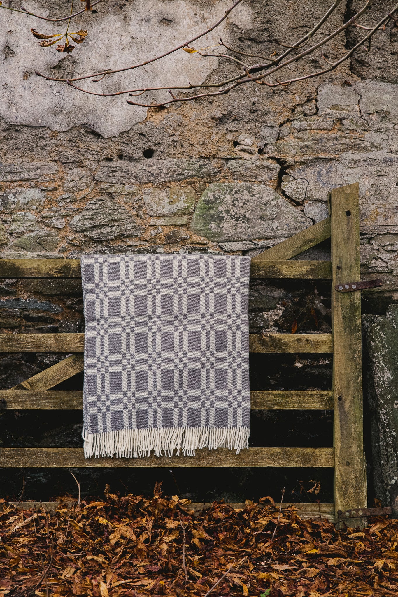 Pure Wool Herringbone Throw Blanket (Natural Grey, Size: 210x151cm)