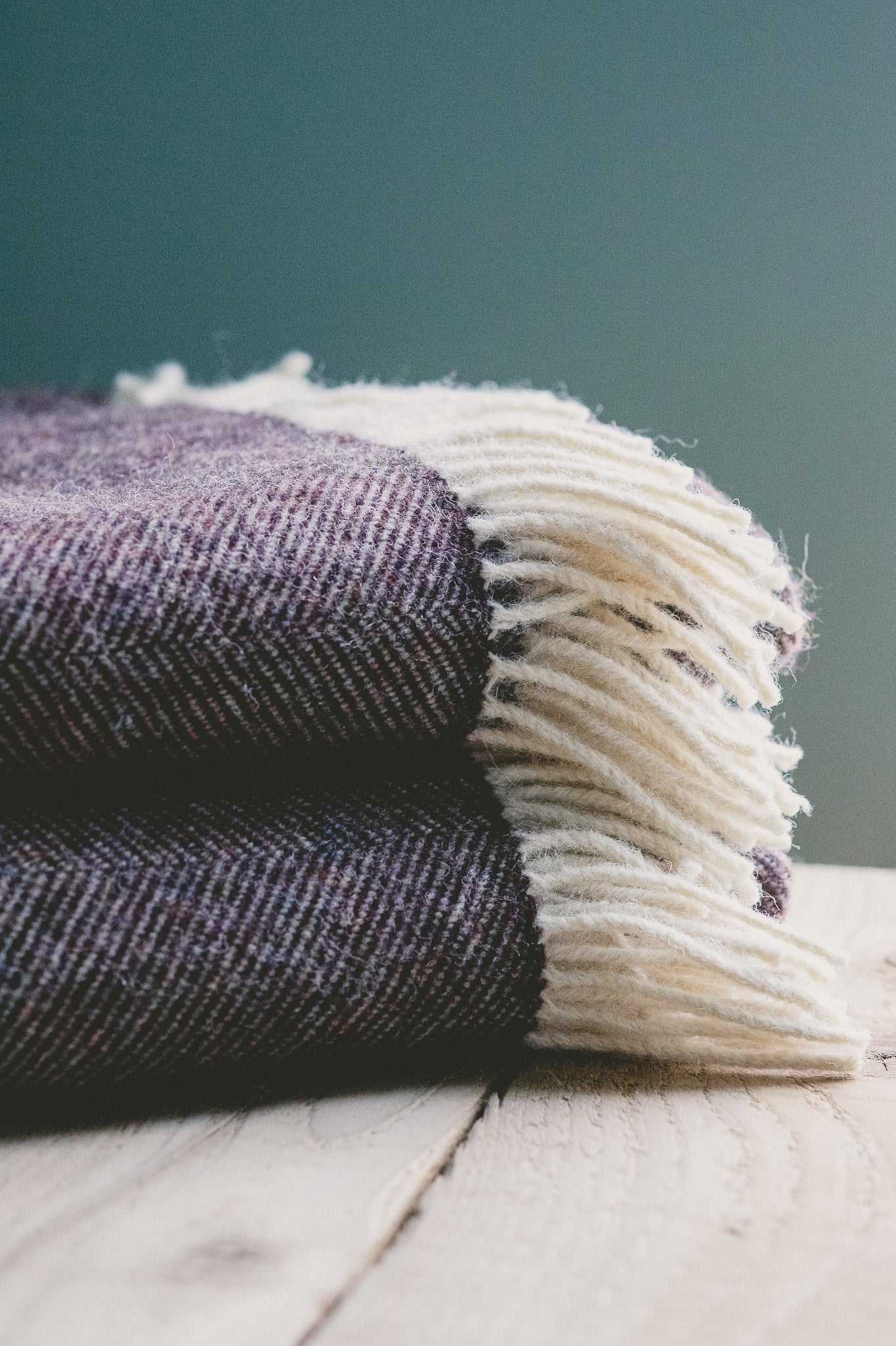 Pure Wool Herringbone Throw Blanket (Dusty Plum, Size: 200x146cm)