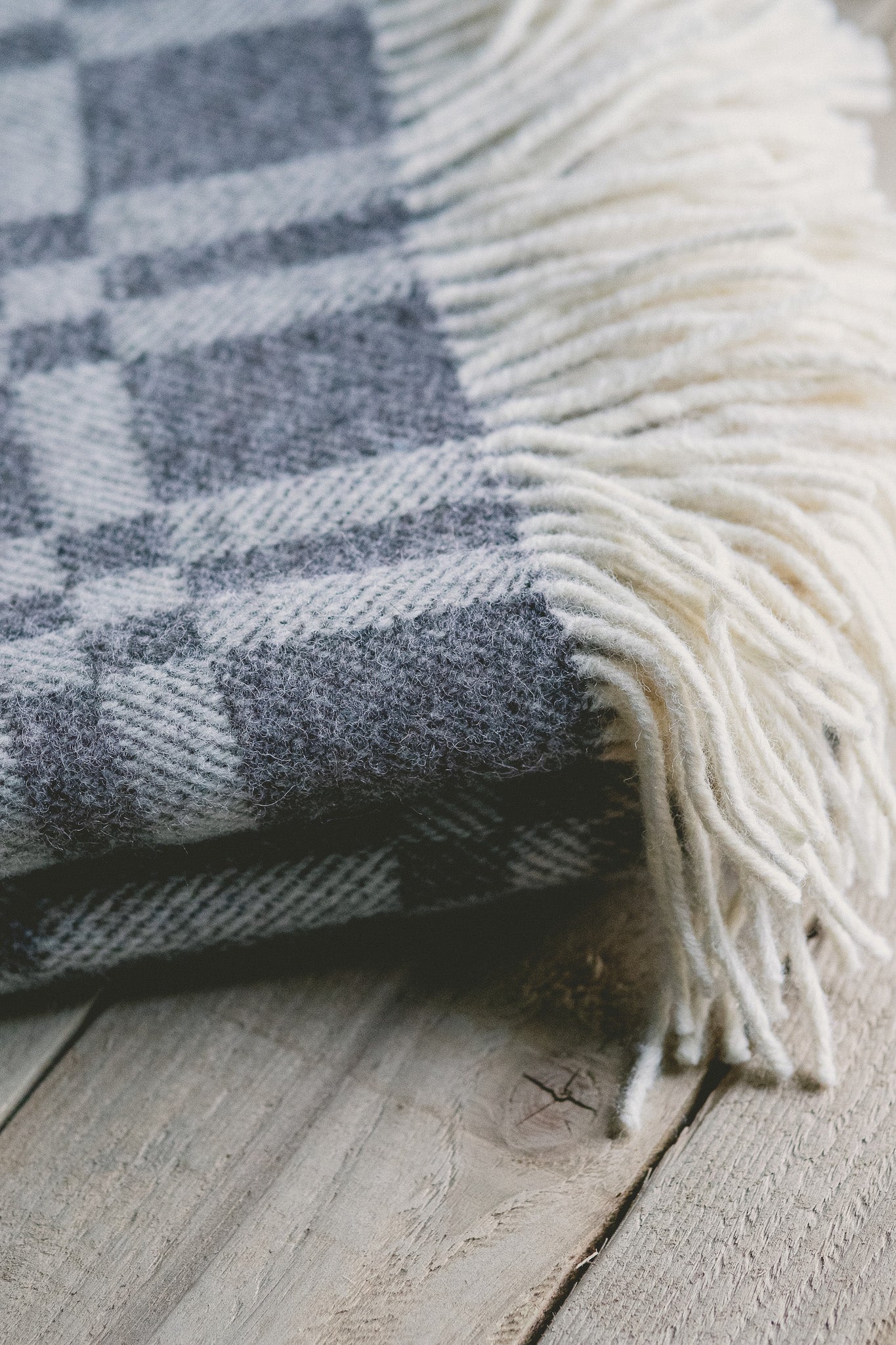 Pure Wool Herringbone Throw Blanket (Natural Grey, Size: 210x151cm)