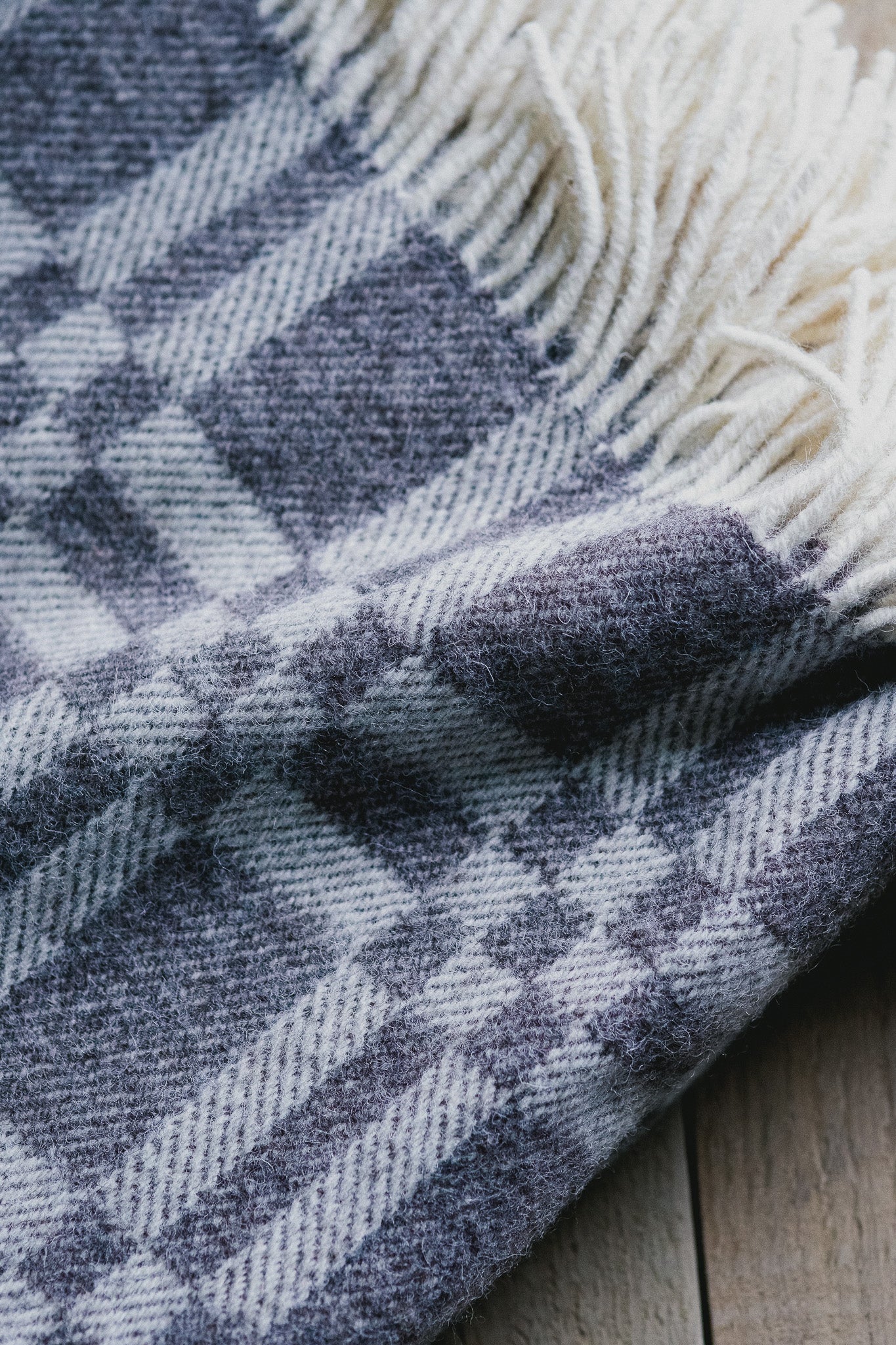 Pure Wool Herringbone Throw Blanket (Natural Grey, Size: 210x151cm)