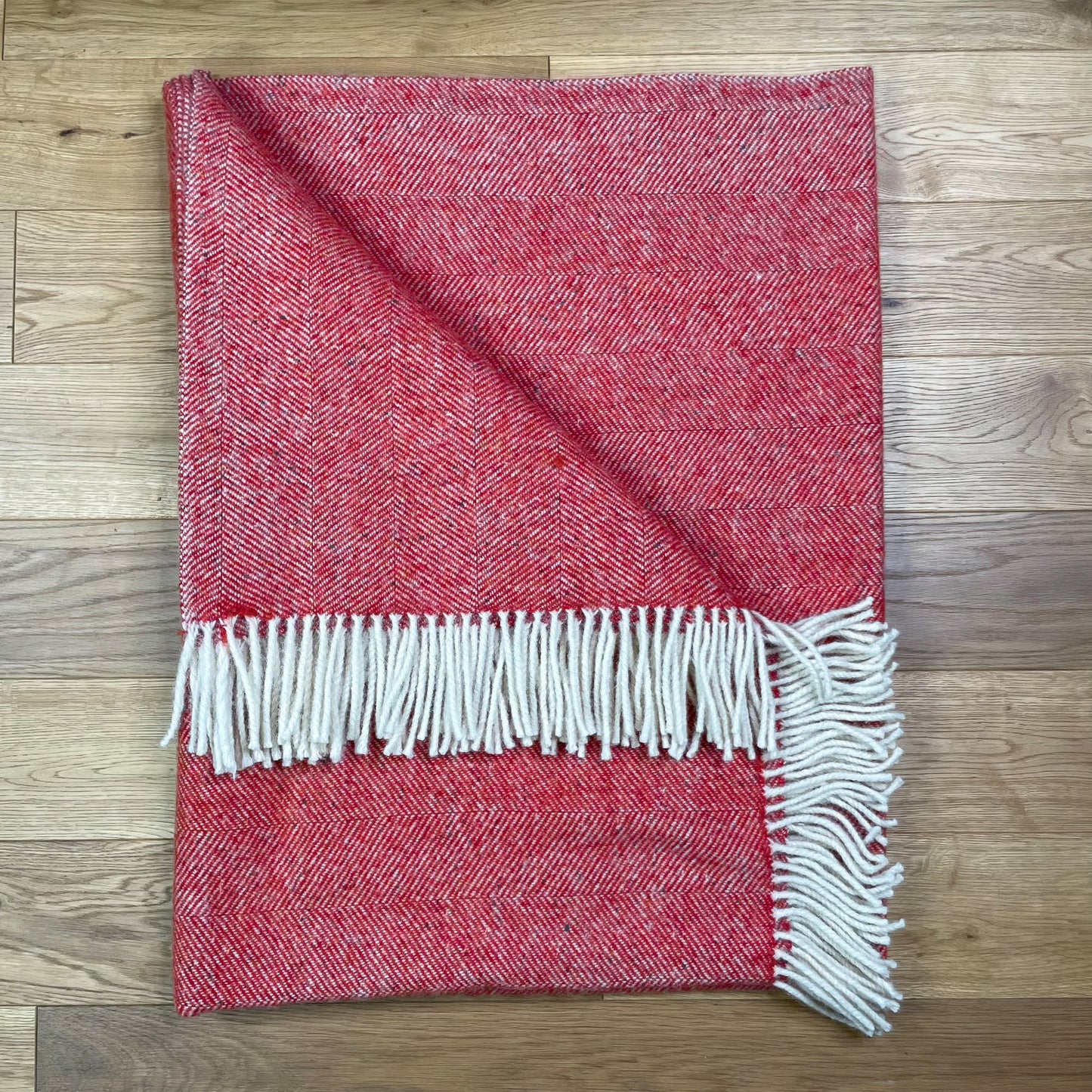 Pure Wool Herringbone Throw Blanket (Cardinal Red, Size: 200x146cm)