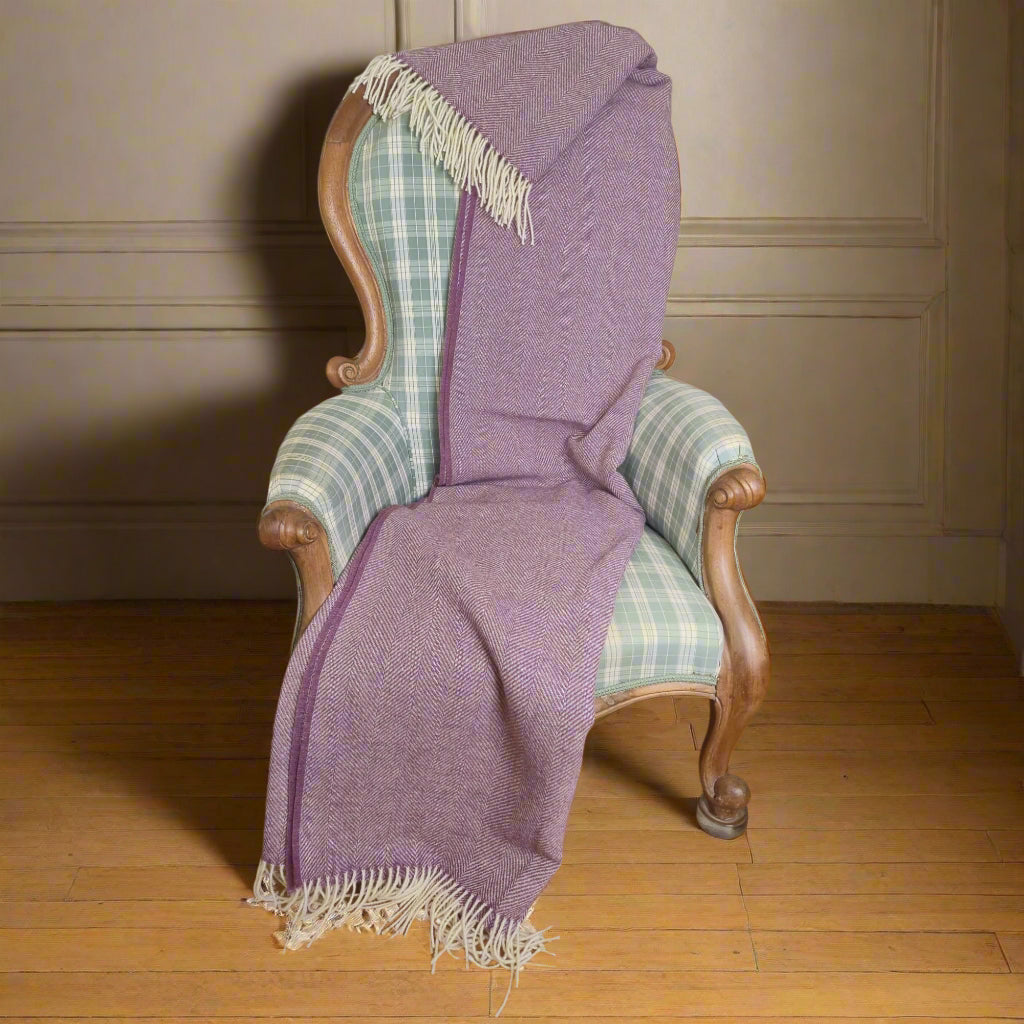 Pure Wool Throw Blanket | Herringbone | Lillac