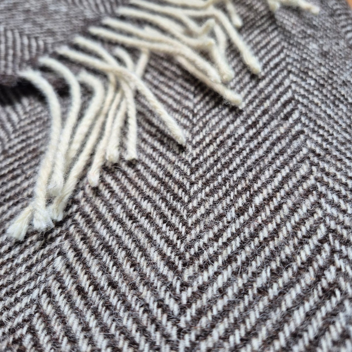 Pure Wool Throw Blanket | Herringbone | Dark Grey Natural