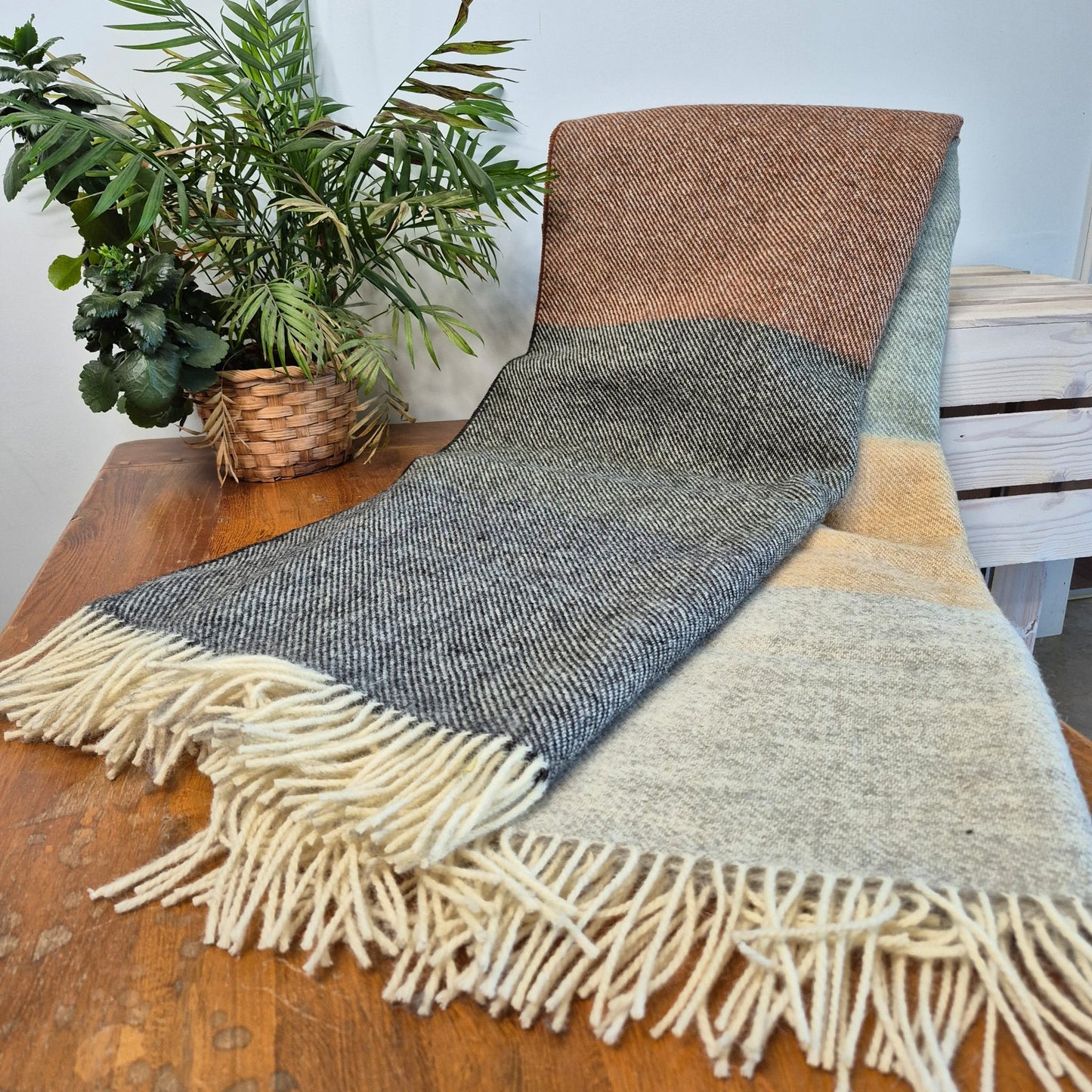 Pure British Wool Blanket Throw | Dartmoor Winter Block Stripe