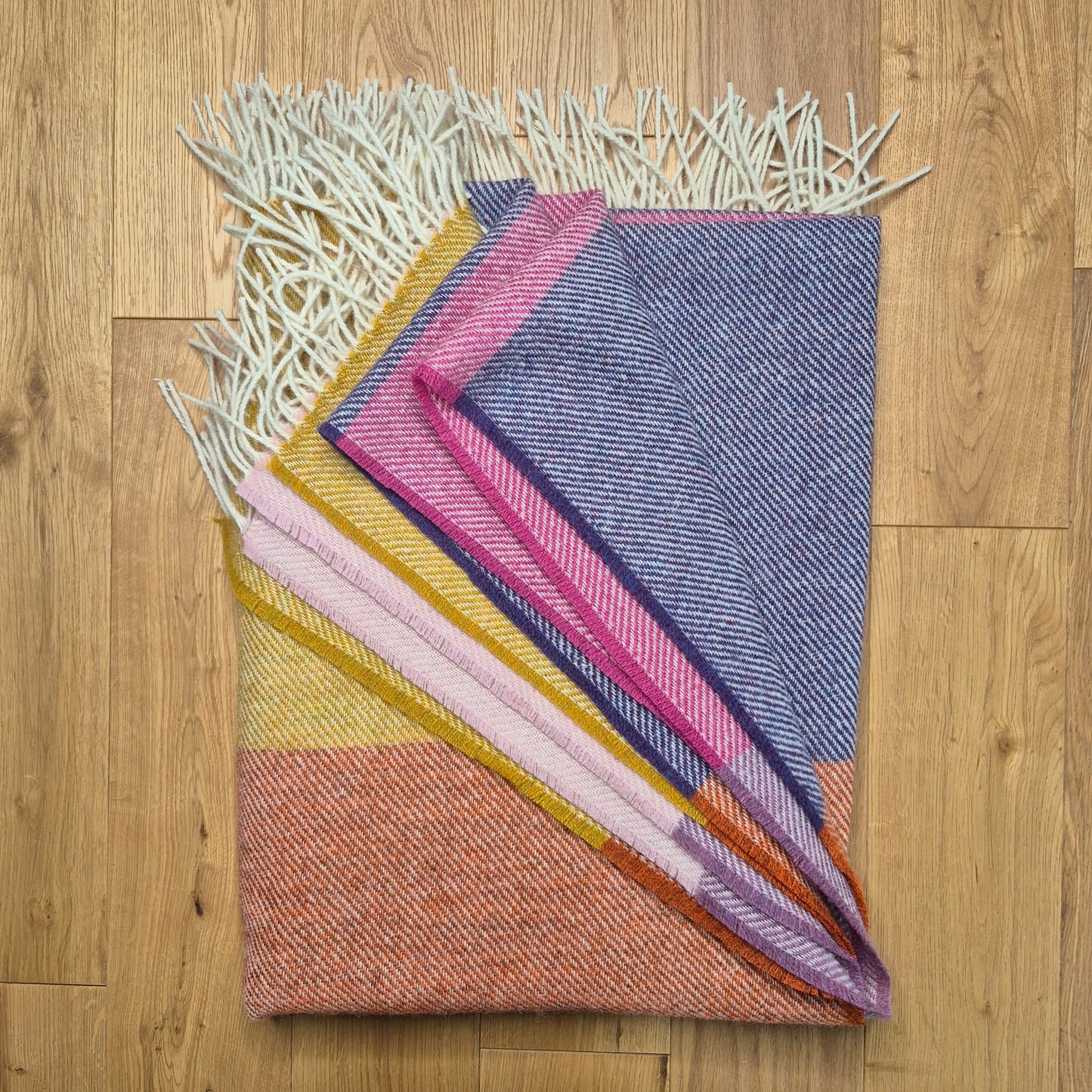Pure British Wool Blanket Throw | Salcombe Sunset Block Stripe