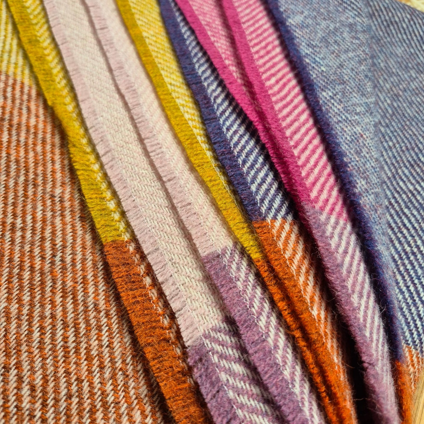 Pure British Wool Blanket Throw | Salcombe Sunset Block Stripe