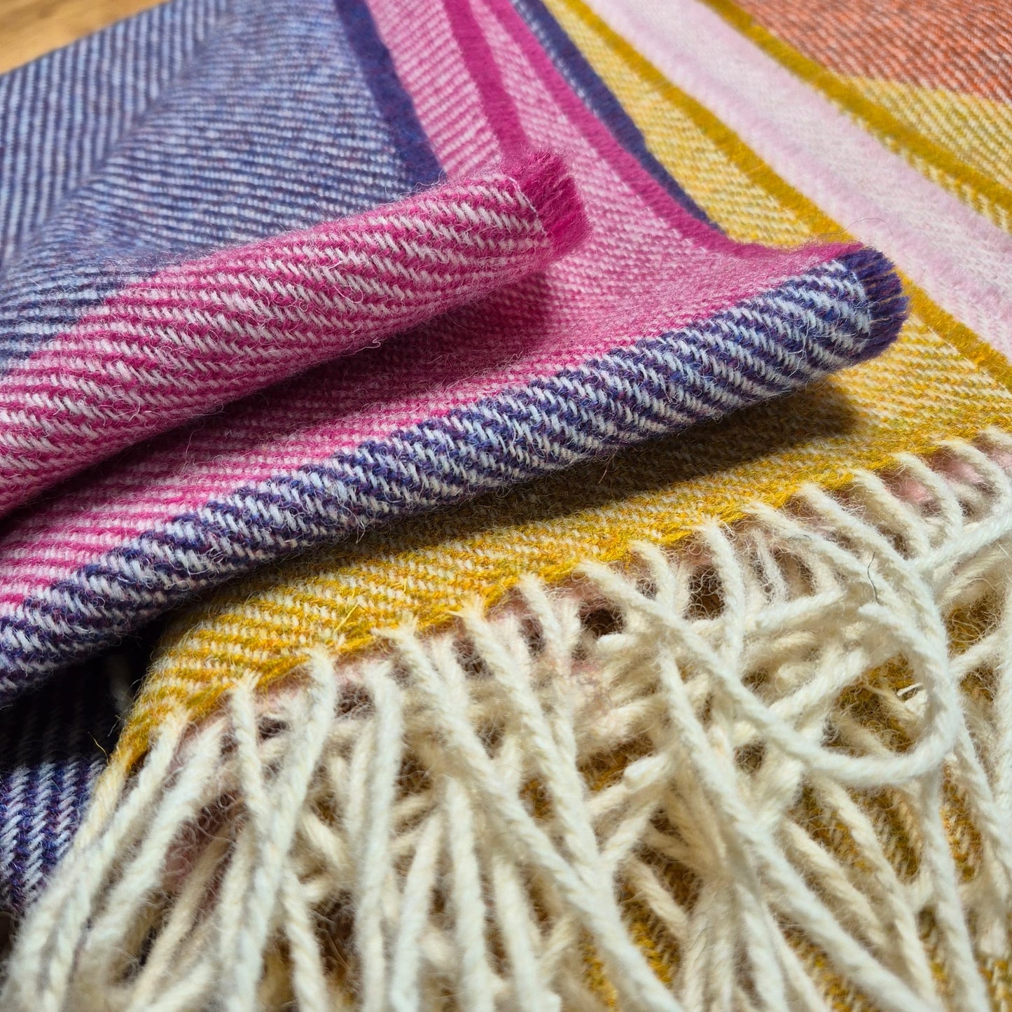 Pure British Wool Blanket Throw | Salcombe Sunset Block Stripe