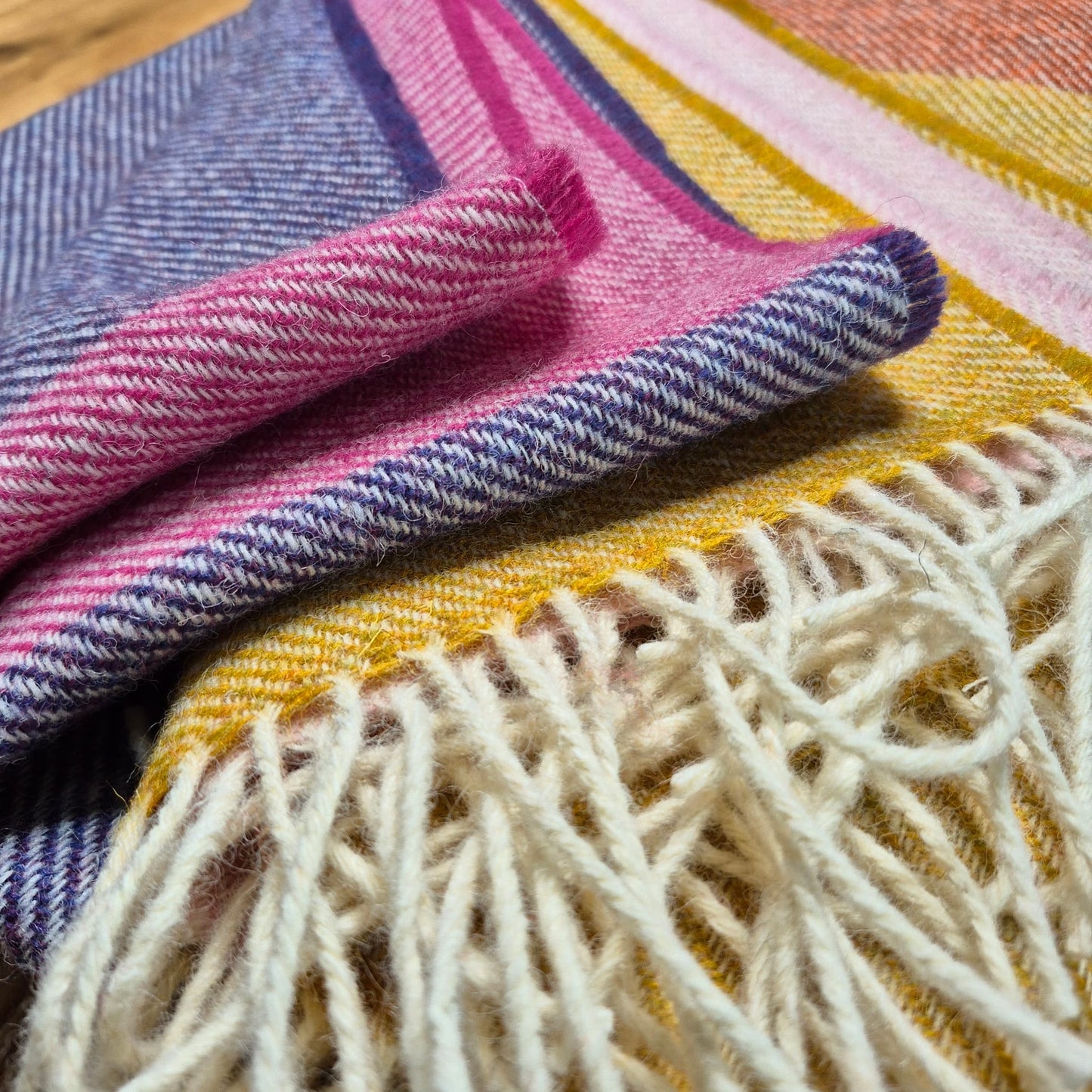 Pure British Wool Blanket Throw | Salcombe Sunset Block Stripe