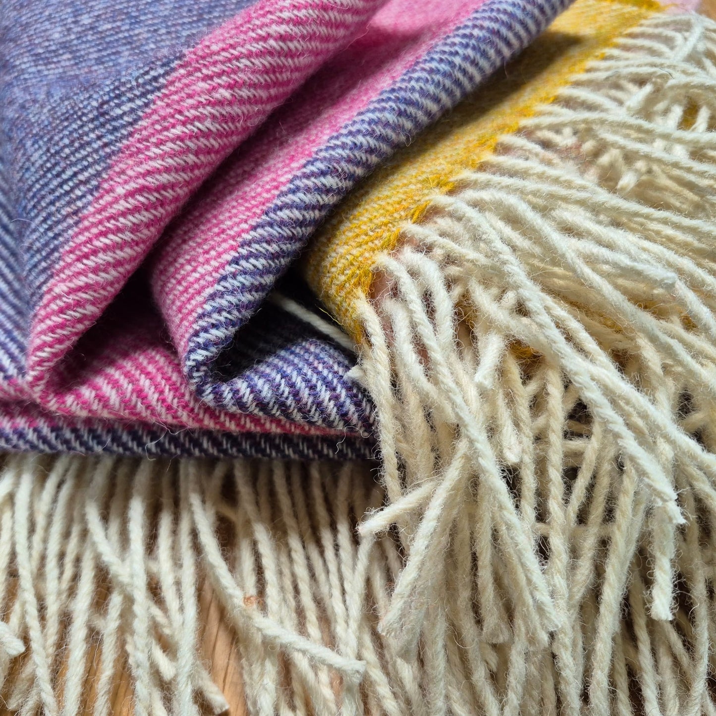 Pure British Wool Blanket Throw | Salcombe Sunset Block Stripe