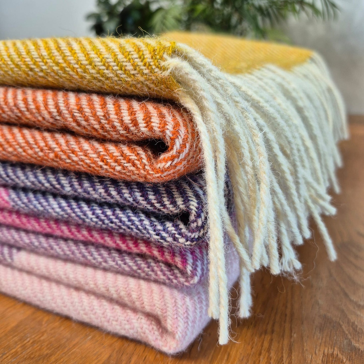 Pure British Wool Blanket Throw | Salcombe Sunset Block Stripe