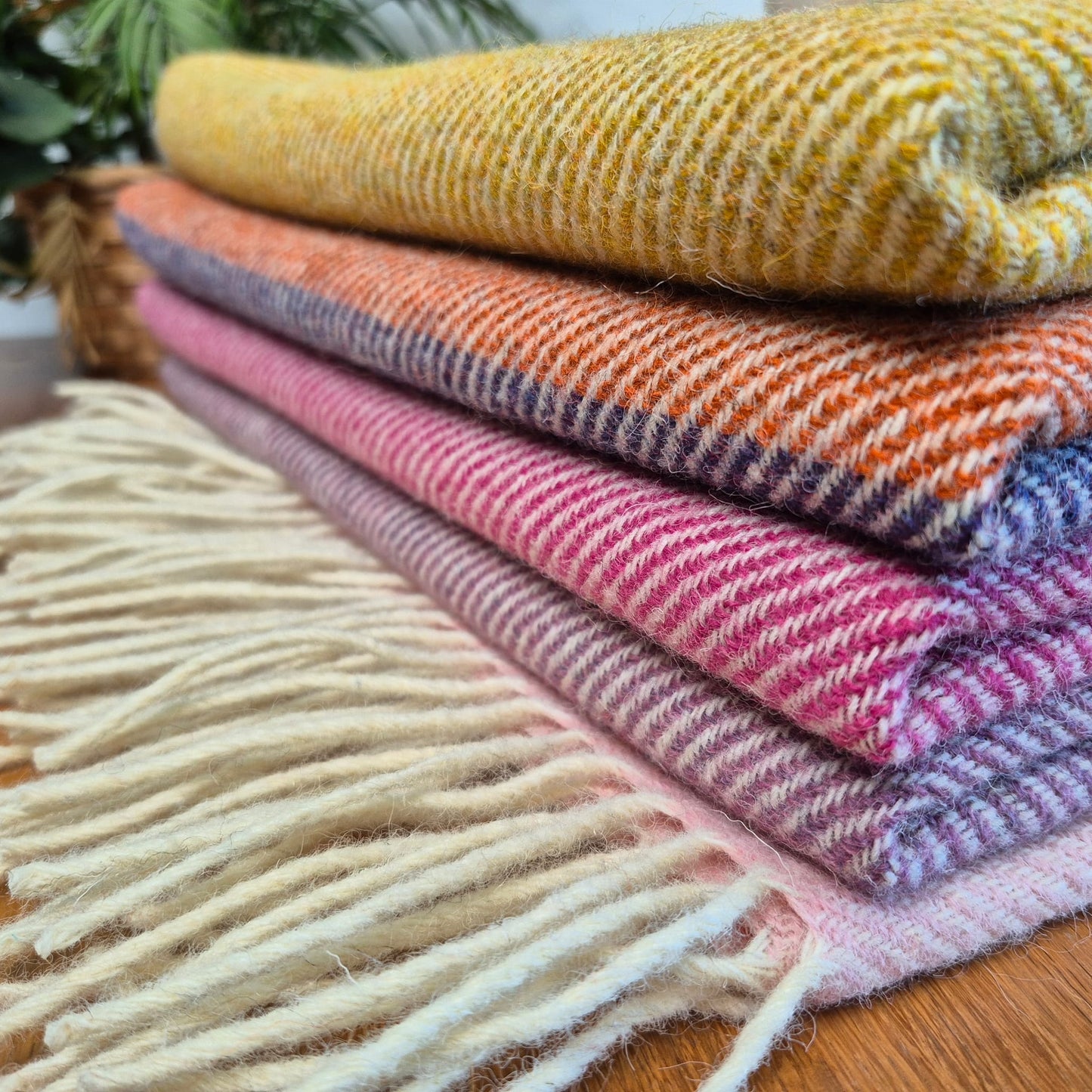 Pure British Wool Blanket Throw | Salcombe Sunset Block Stripe