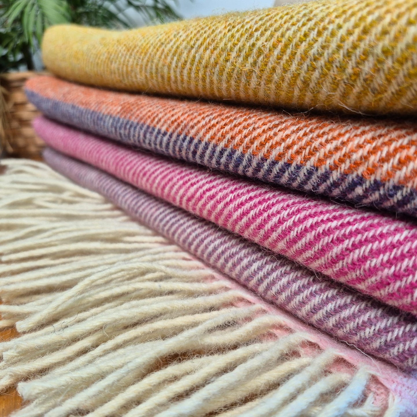 Pure British Wool Blanket Throw | Salcombe Sunset Block Stripe