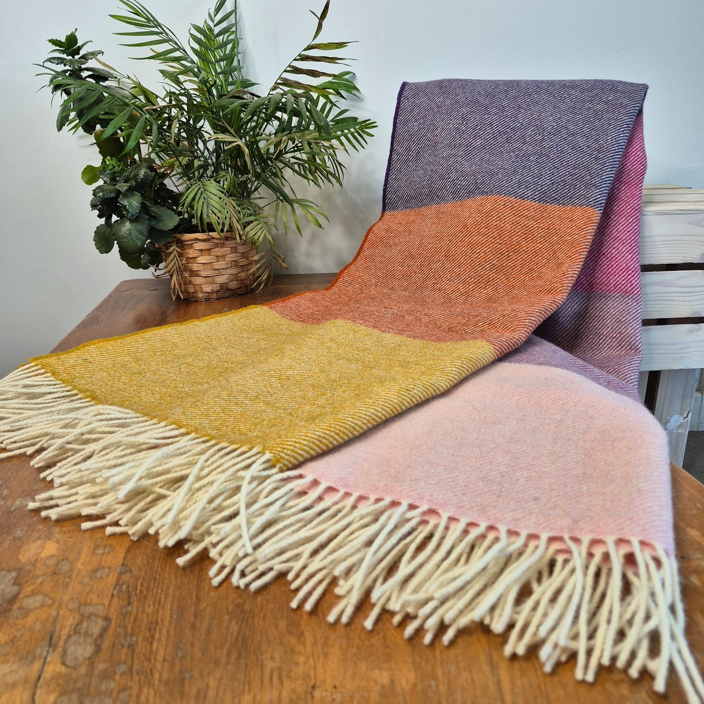 Pure British Wool Blanket Throw | Salcombe Sunset Block Stripe