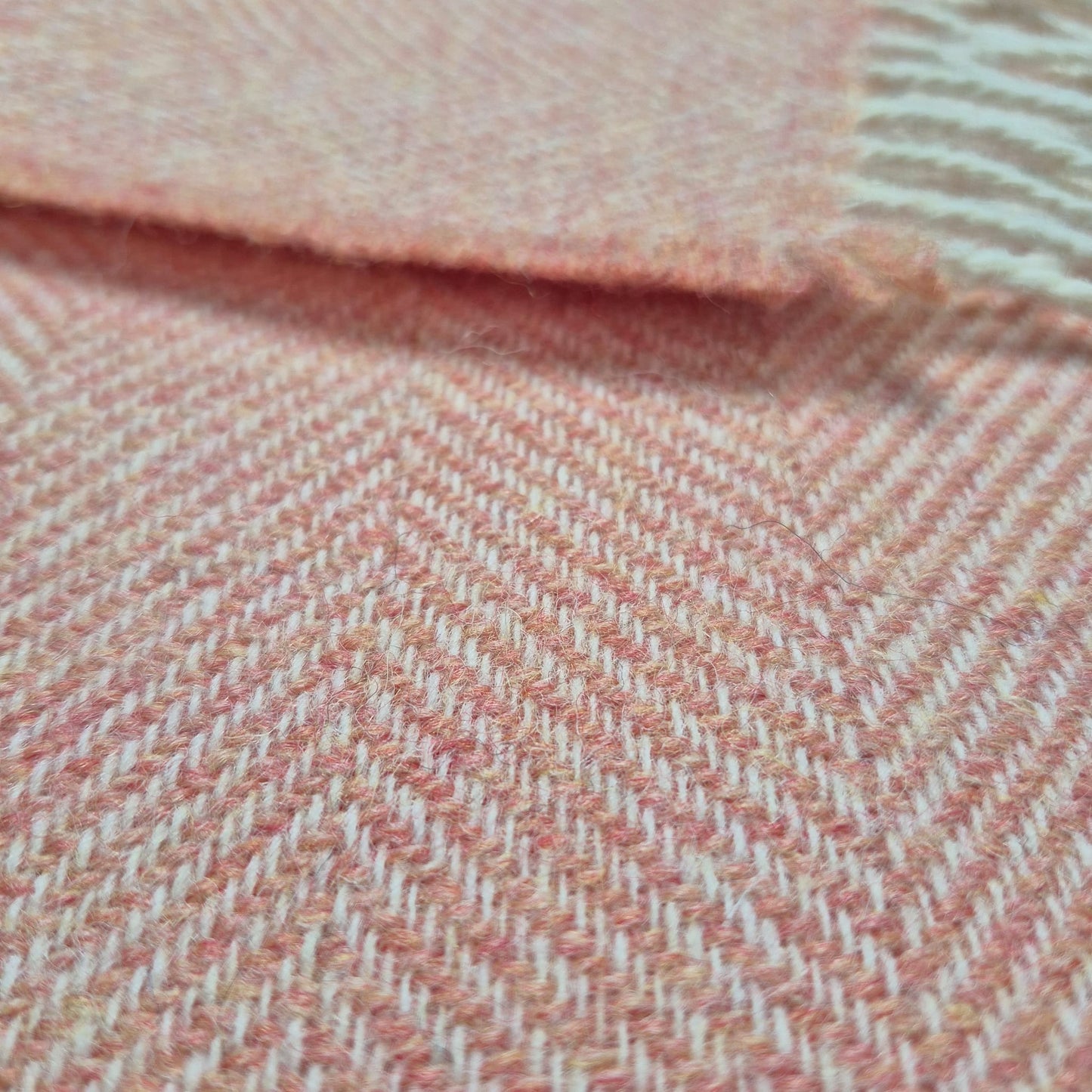 Pure Wool Throw Blanket | Herringbone | August Peach