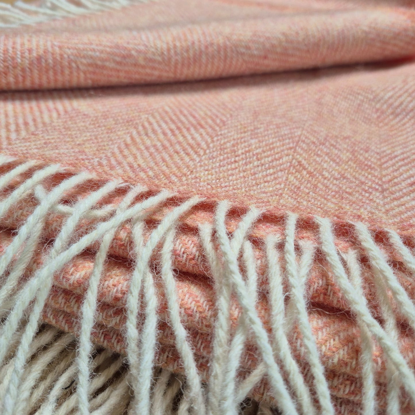 Pure Wool Throw Blanket | Herringbone | August Peach