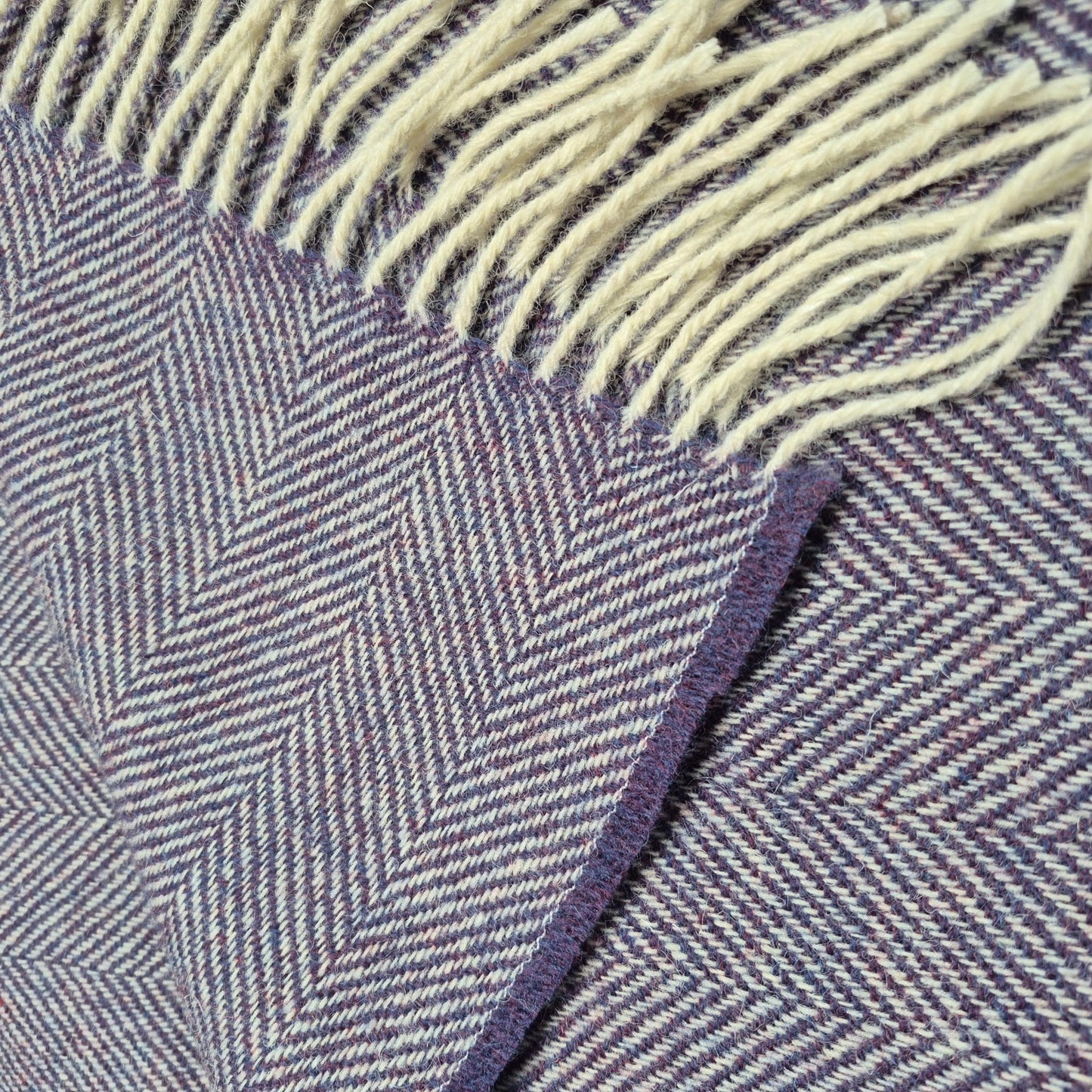 Pure Wool Throw Blanket | Herringbone | Violet