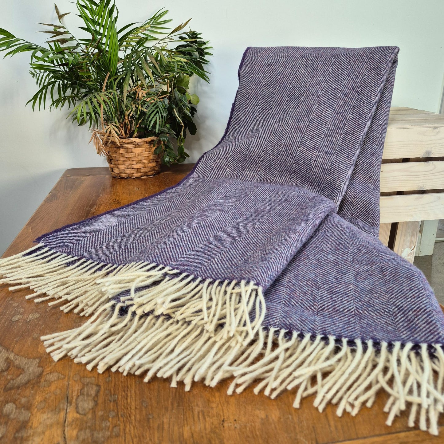 Pure Wool Throw Blanket | Herringbone | Violet