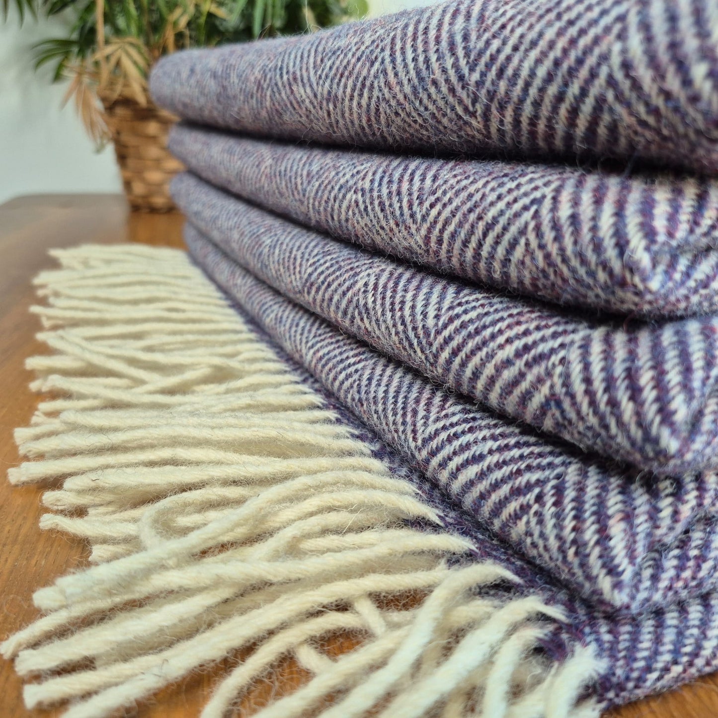 Pure Wool Throw Blanket | Herringbone | Violet
