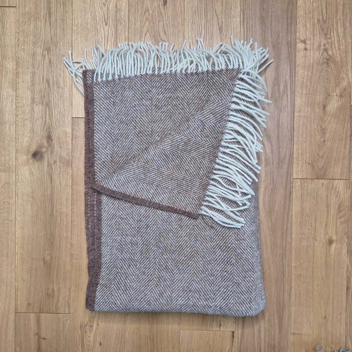 Pure Wool Throw Blanket | Herringbone | Cotswold Brown