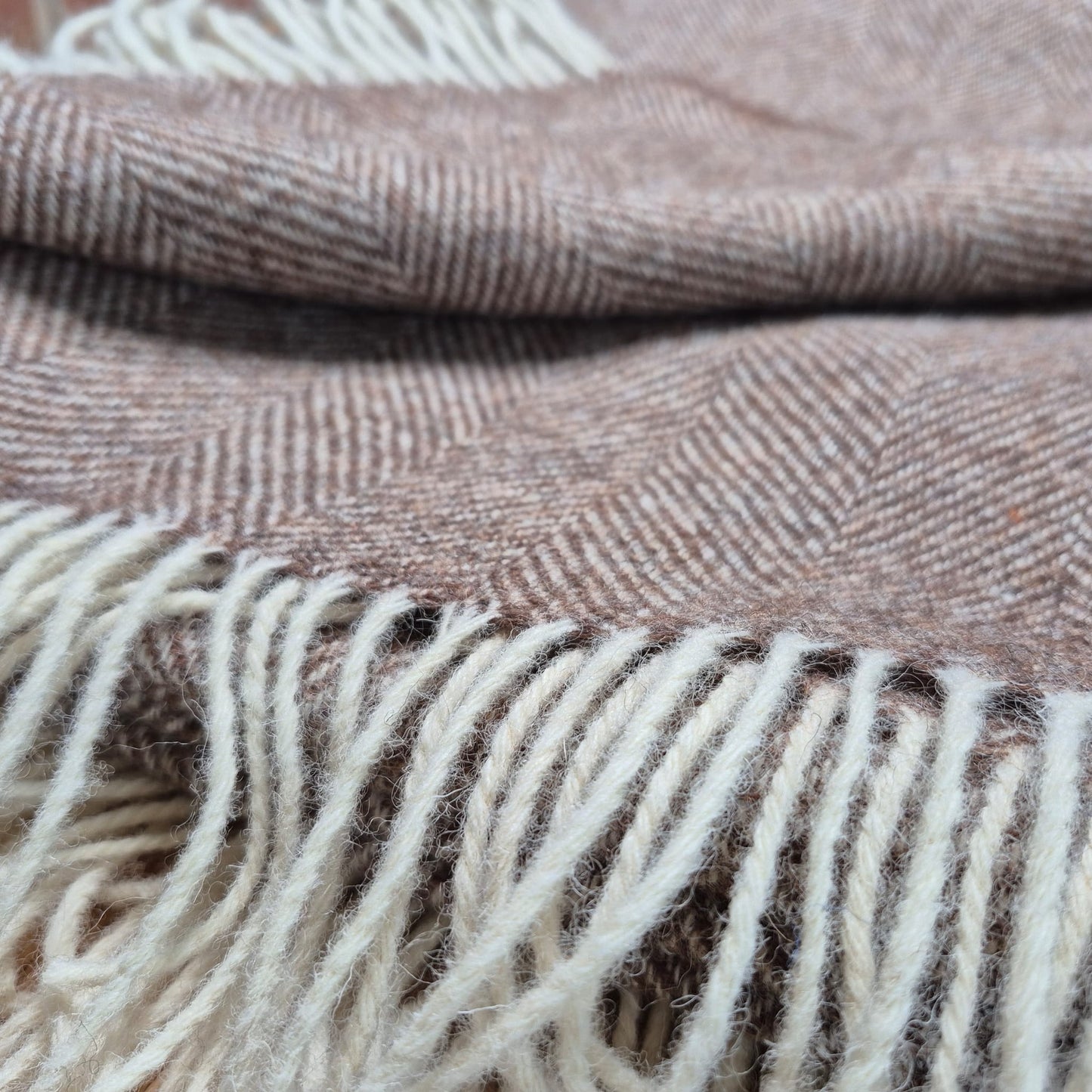 Pure Wool Throw Blanket | Herringbone | Cotswold Brown