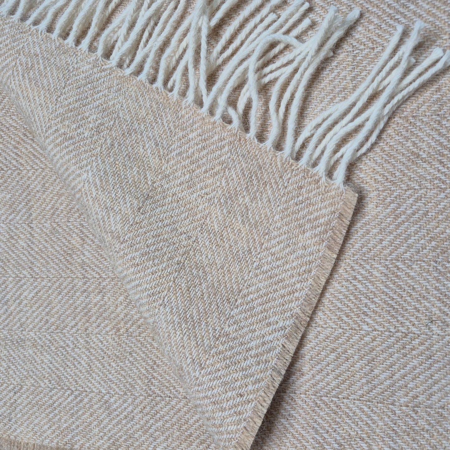 Pure Wool Throw Blanket | Herringbone | Sand Dune / Taupe
