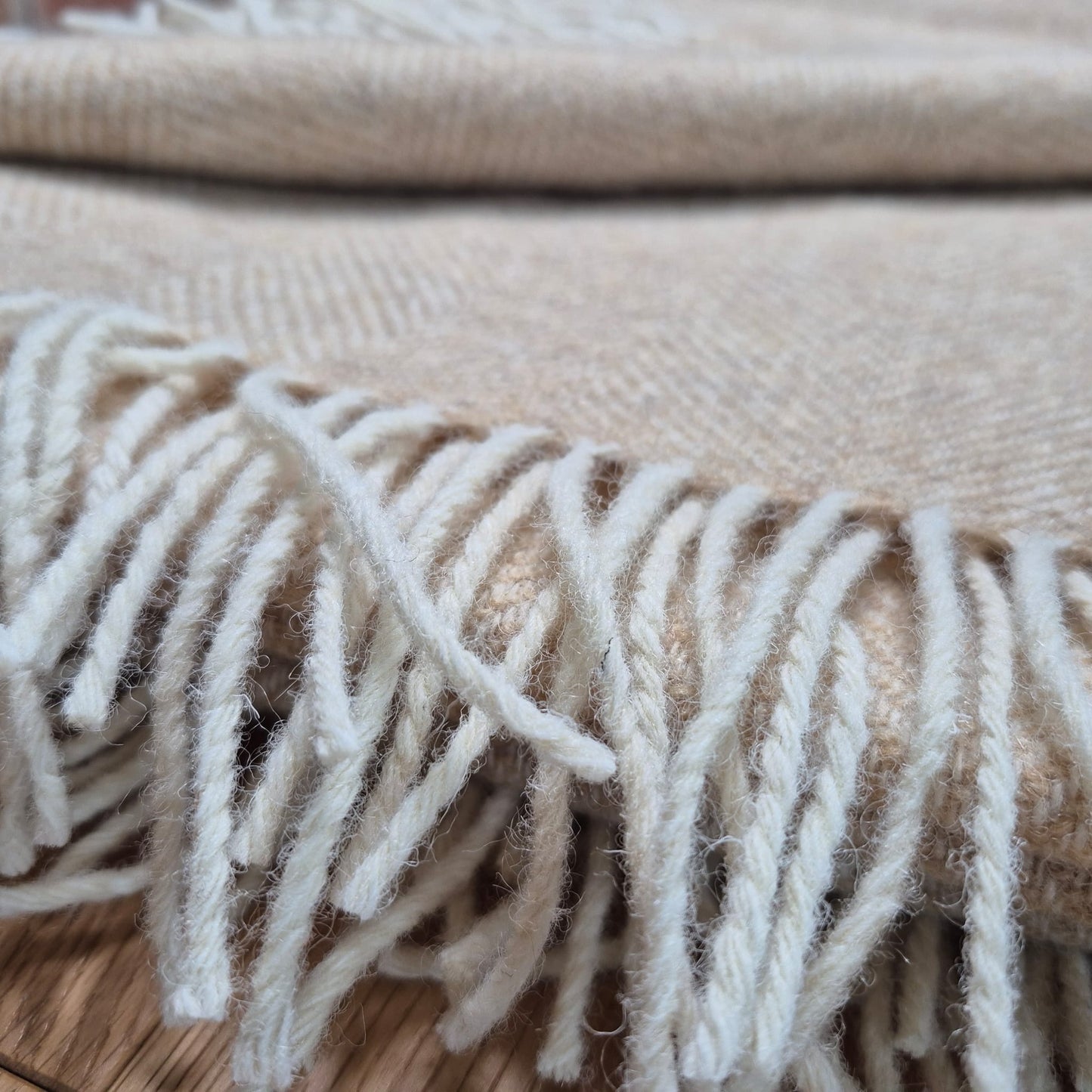 Pure Wool Throw Blanket | Herringbone | Moorland Grass / Taupe