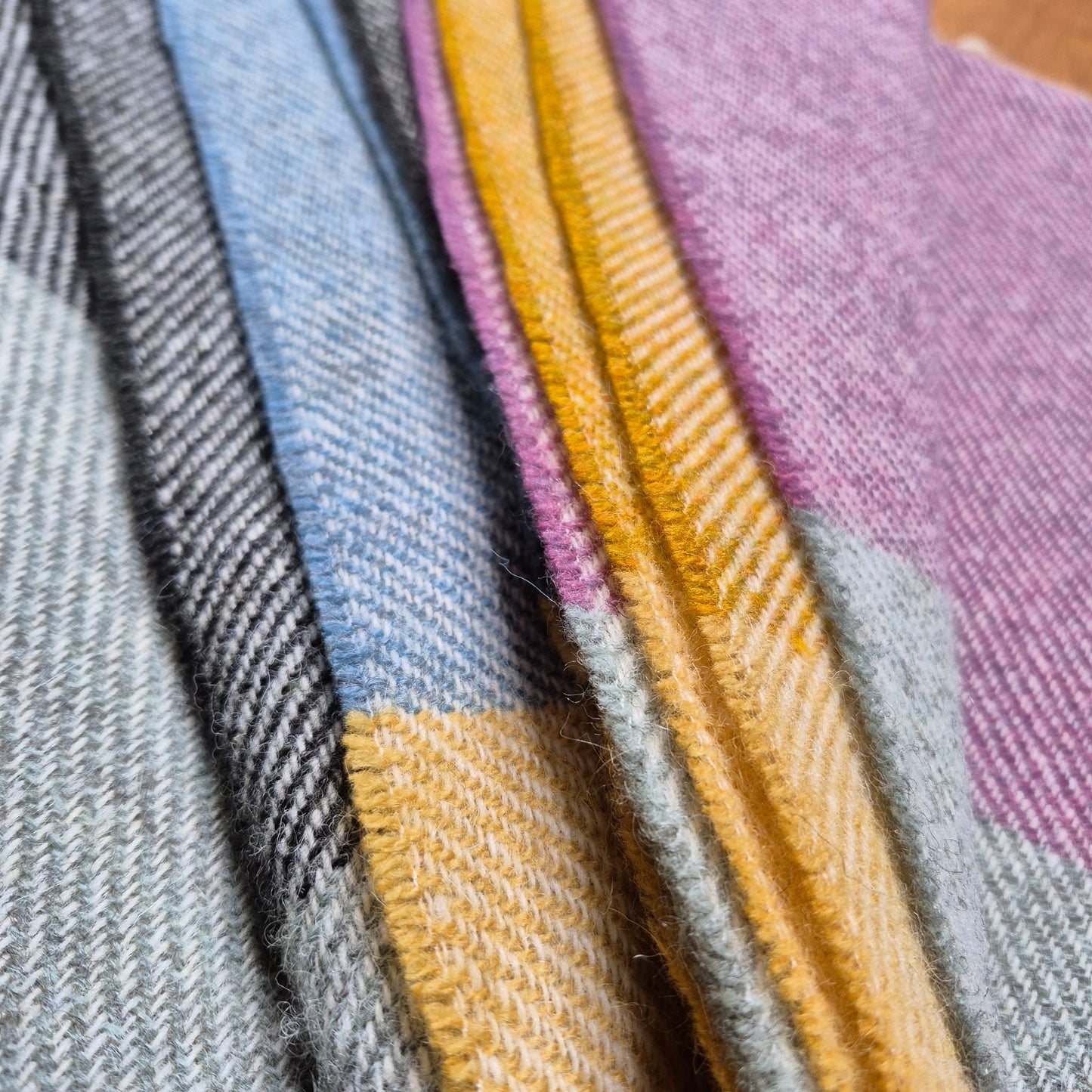 Pure British Wool Blanket Throw | Dartmoor Spring Block Stripe