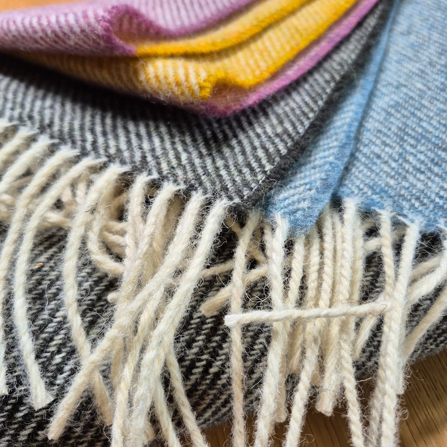 Pure British Wool Blanket Throw | Dartmoor Spring Block Stripe