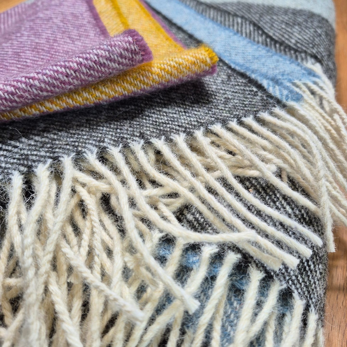 Pure British Wool Blanket Throw | Dartmoor Spring Block Stripe