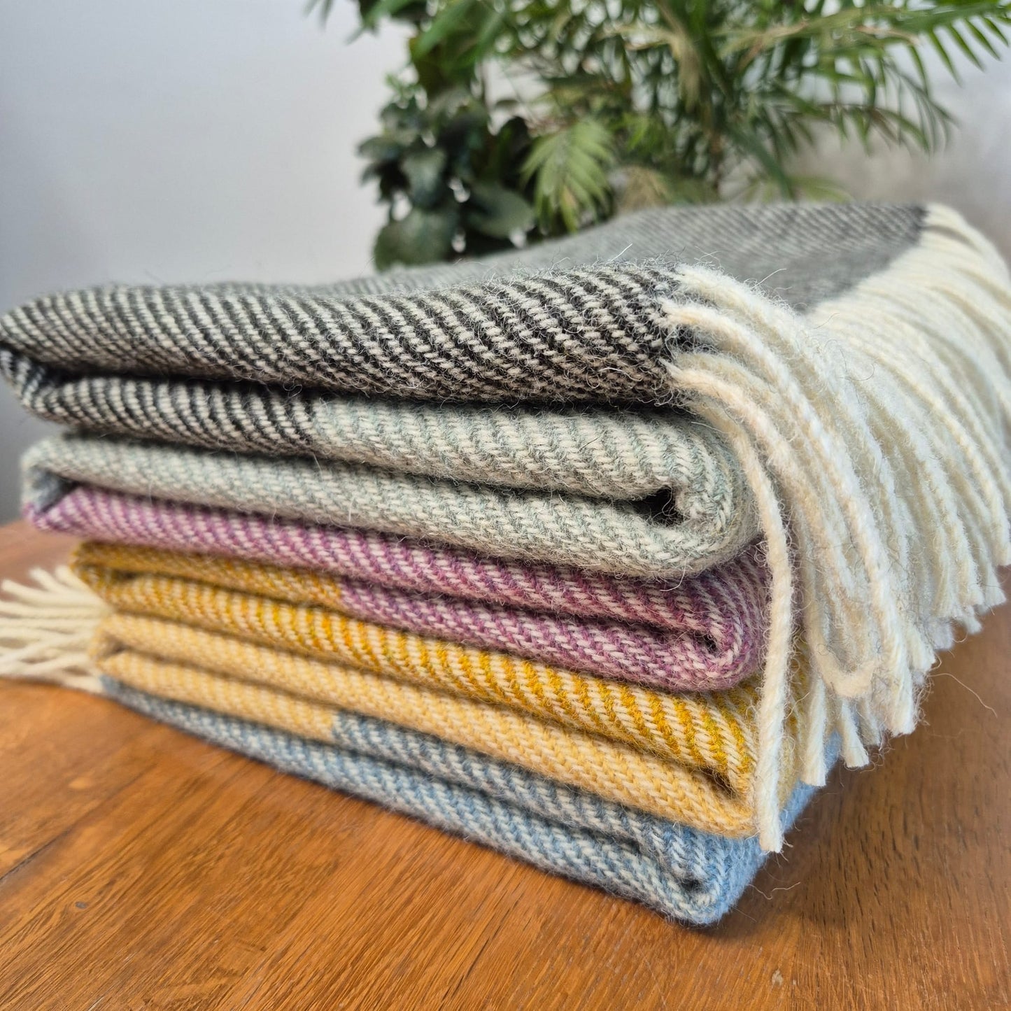 Pure British Wool Blanket Throw | Dartmoor Spring Block Stripe