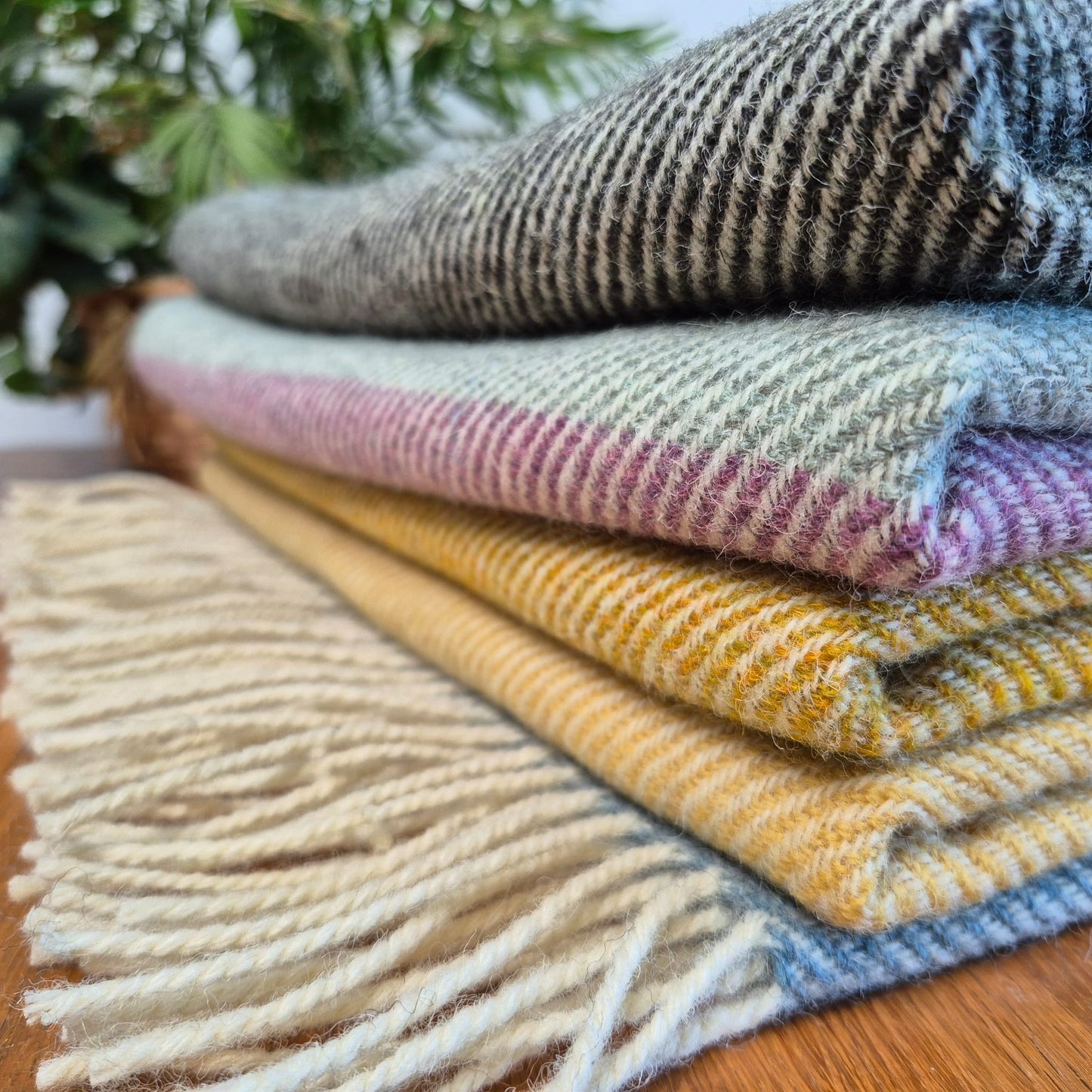 Pure British Wool Blanket Throw | Dartmoor Spring Block Stripe