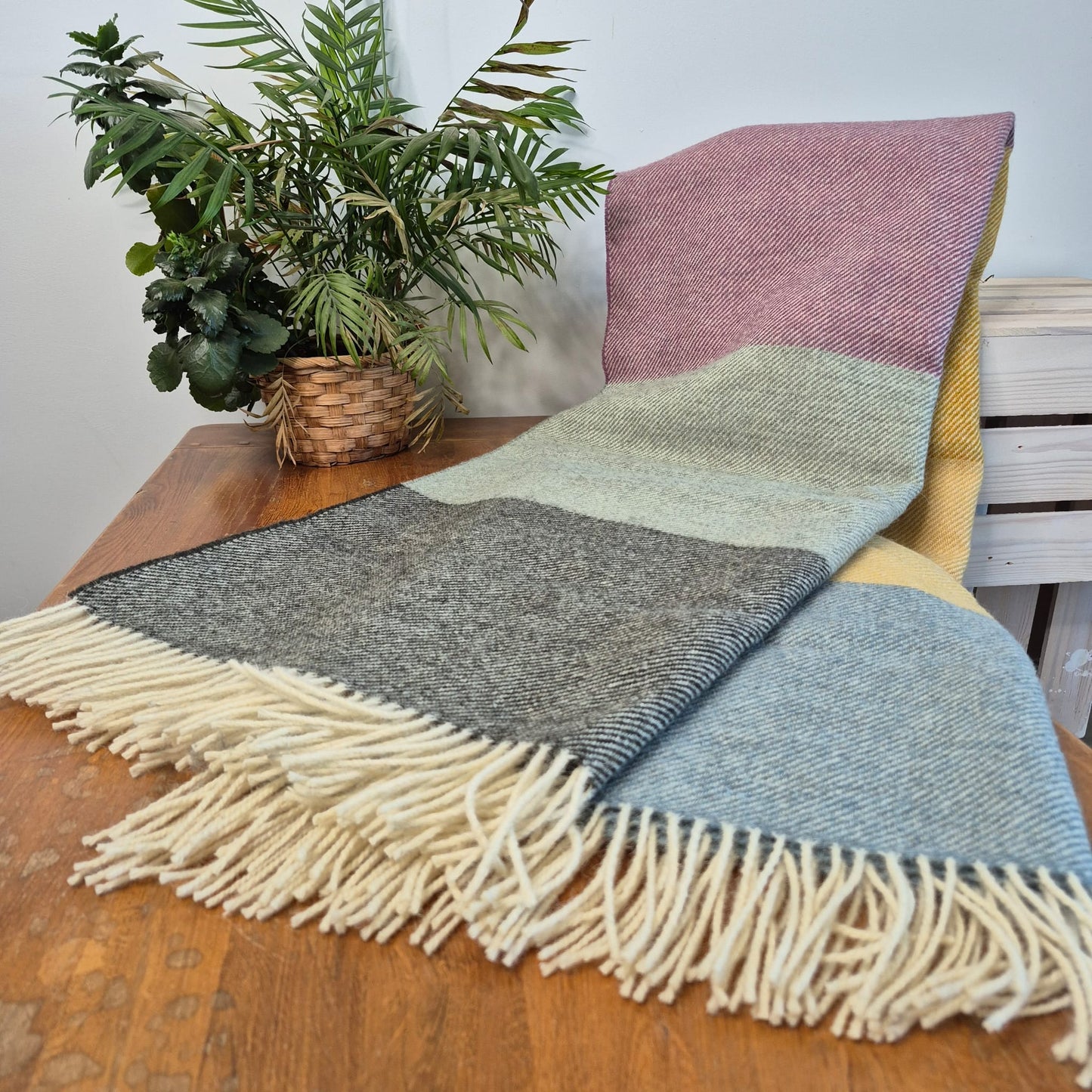 Pure British Wool Blanket Throw | Dartmoor Spring Block Stripe