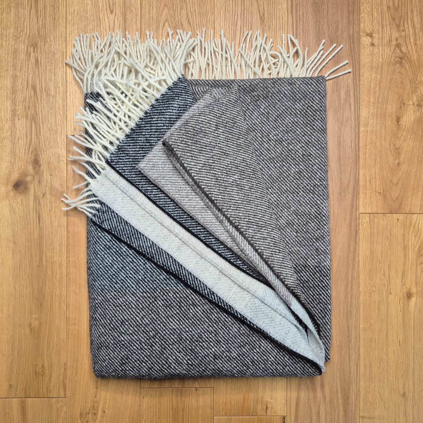 Pure British Wool Blanket Throw | Herdwick Grey Block Stripe