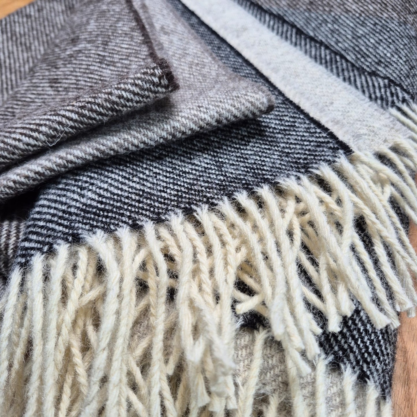Pure British Wool Blanket Throw | Herdwick Grey Block Stripe