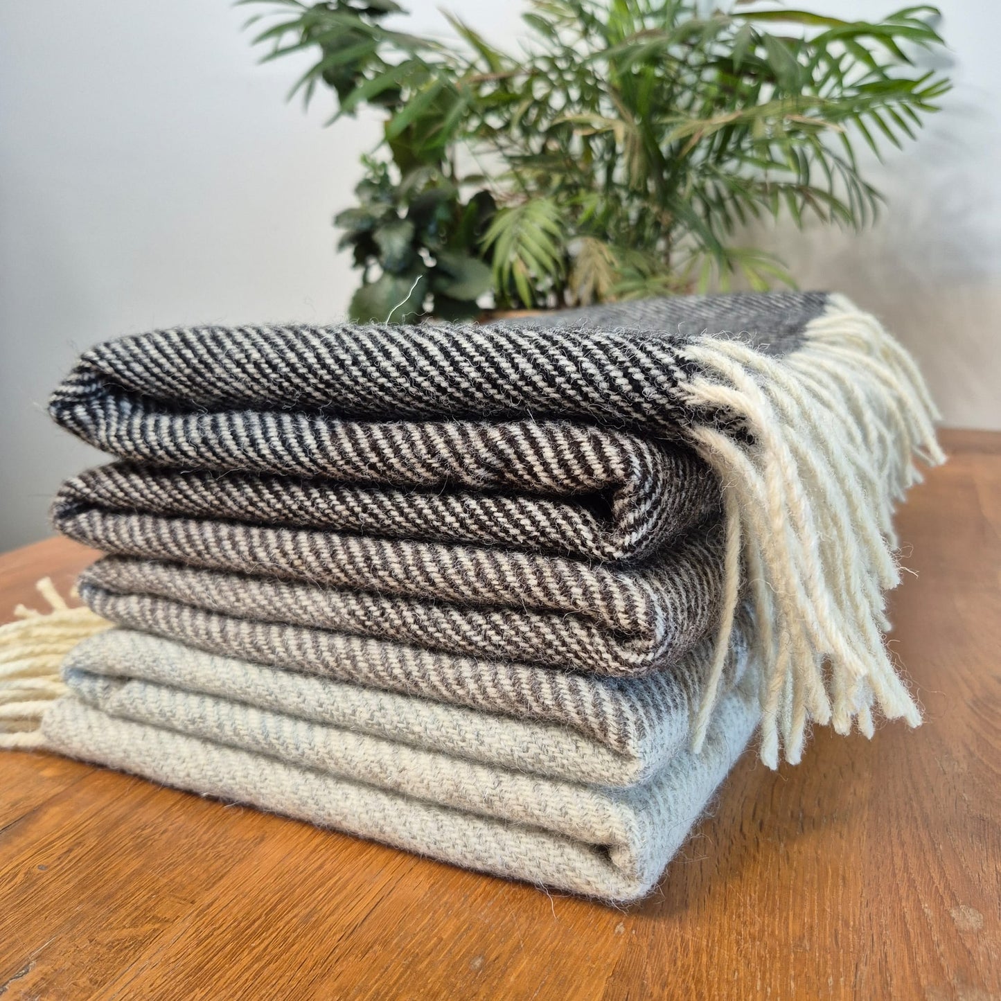 Pure British Wool Blanket Throw | Herdwick Grey Block Stripe