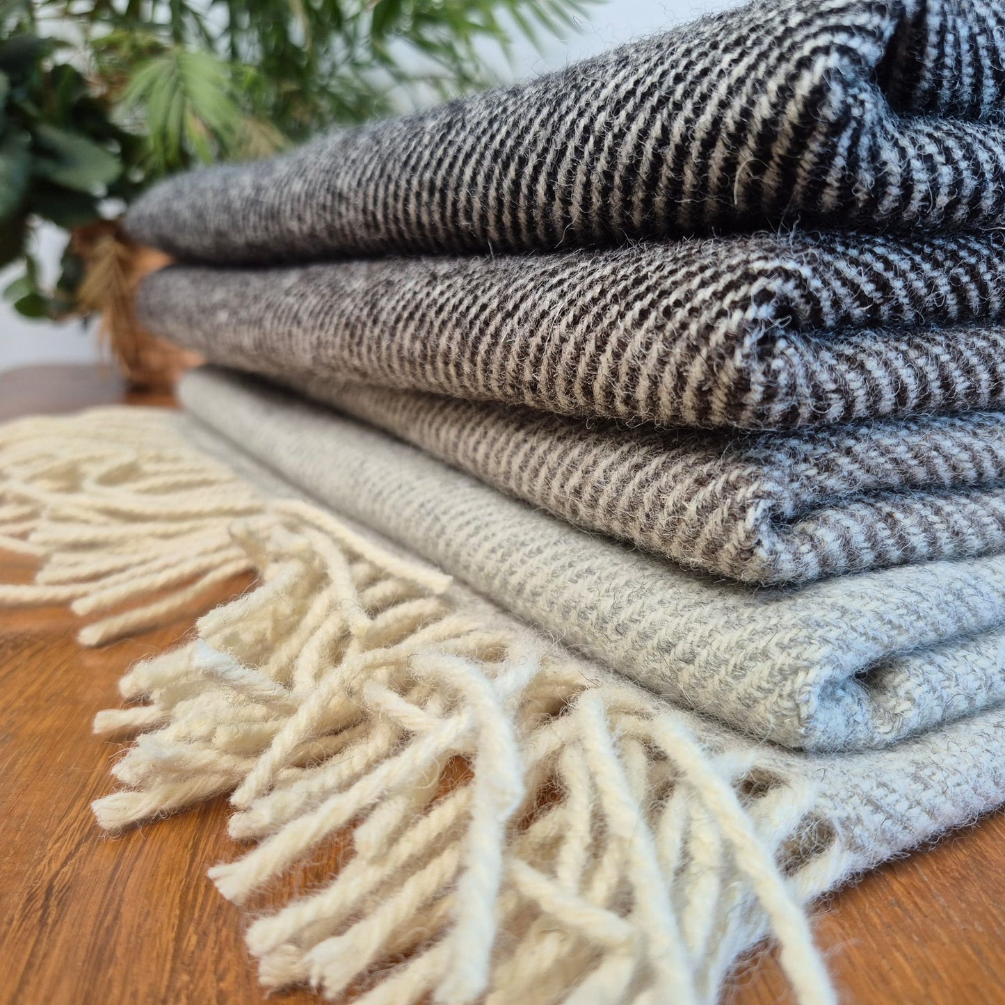Pure British Wool Blanket Throw | Herdwick Grey Block Stripe