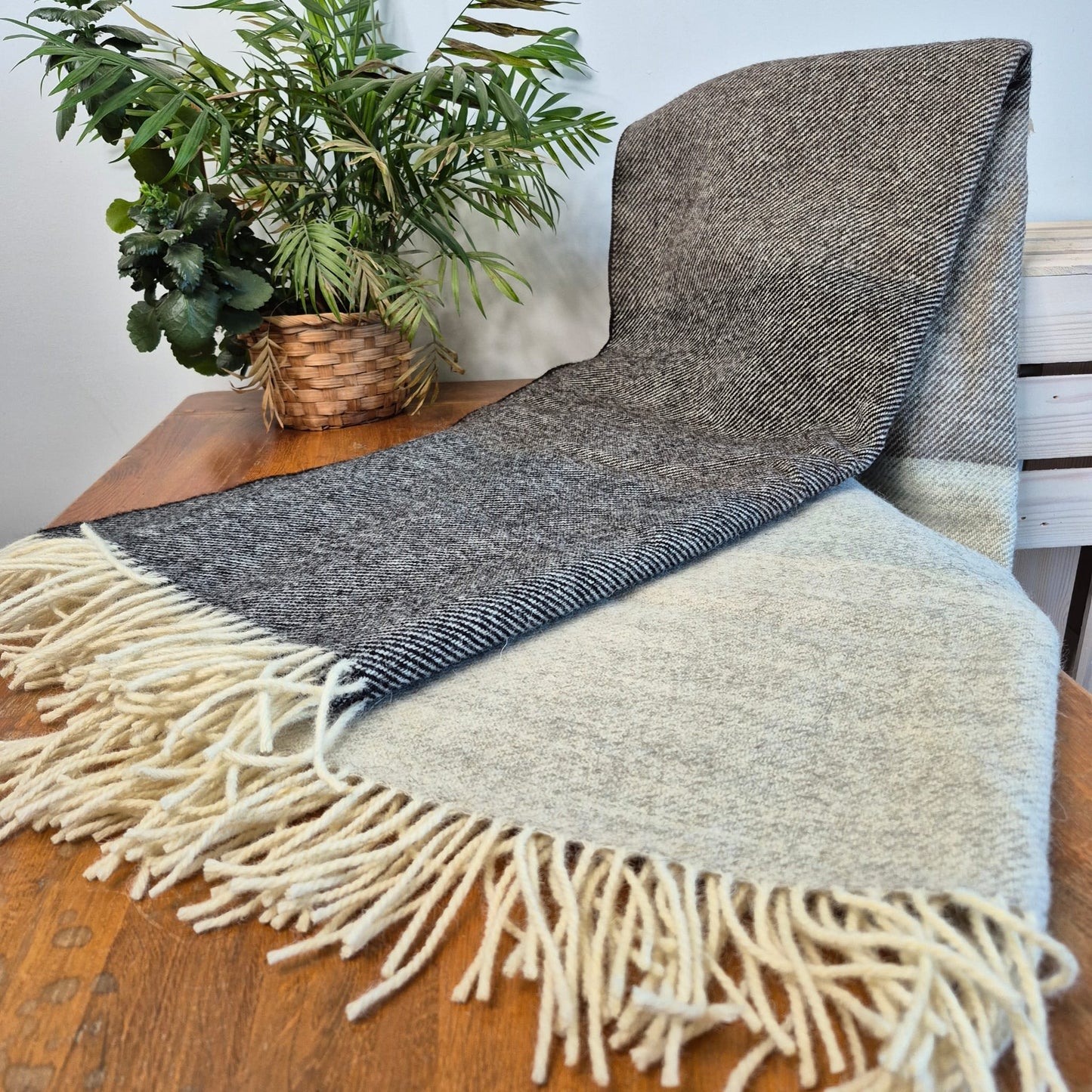 Pure British Wool Blanket Throw | Herdwick Grey Block Stripe