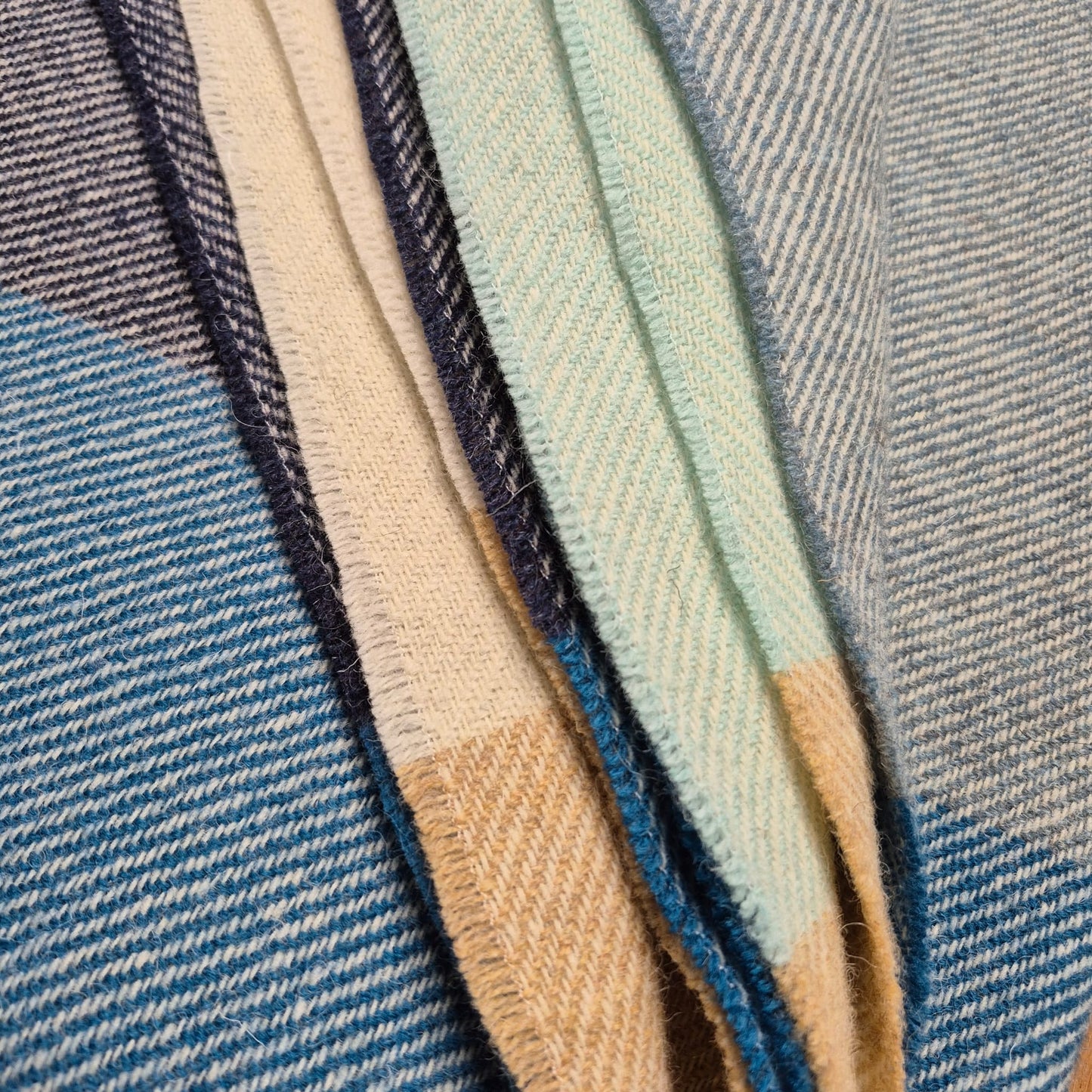 Pure British Wool Blanket Throw | Coastline Block Stripe