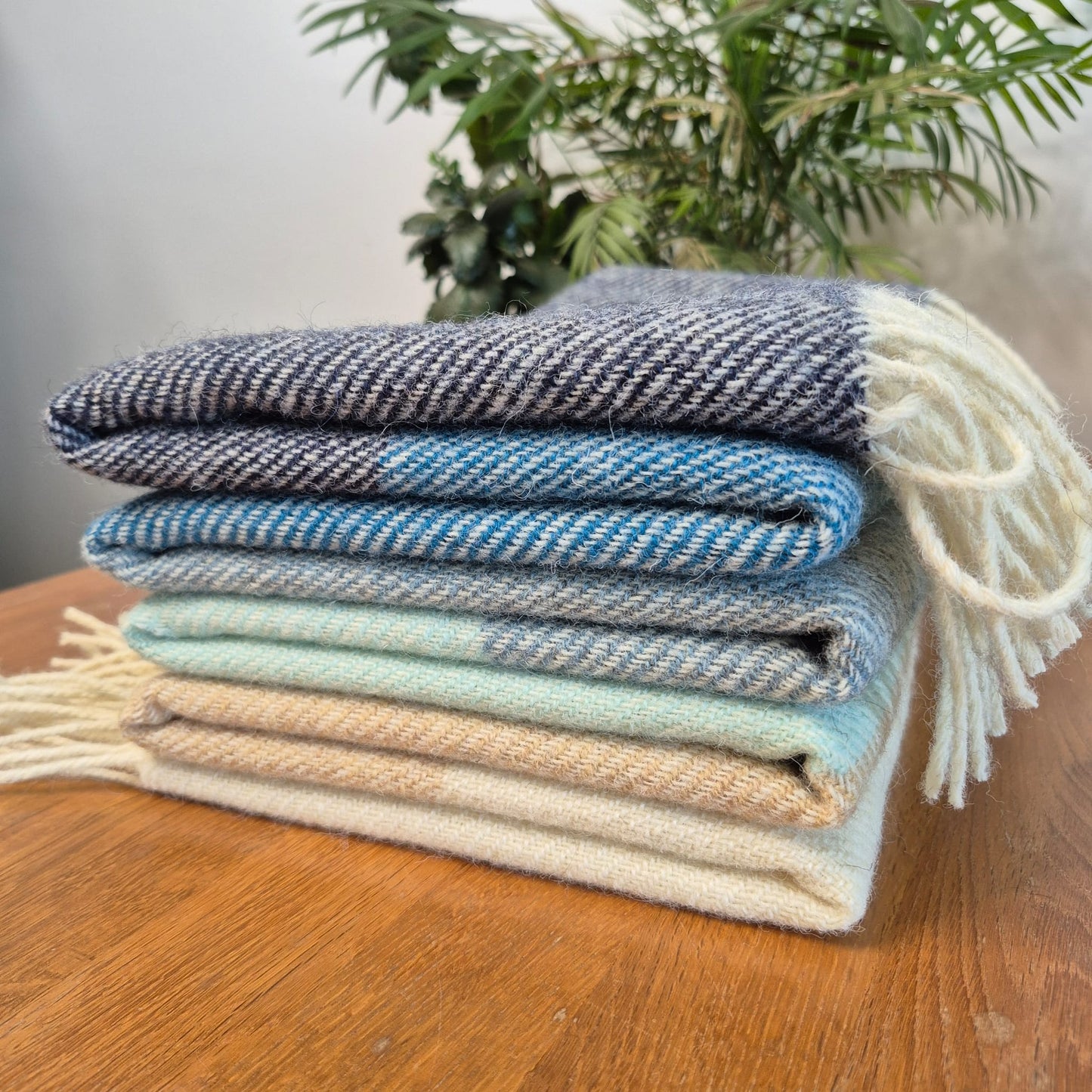 Pure British Wool Blanket Throw | Coastline Block Stripe