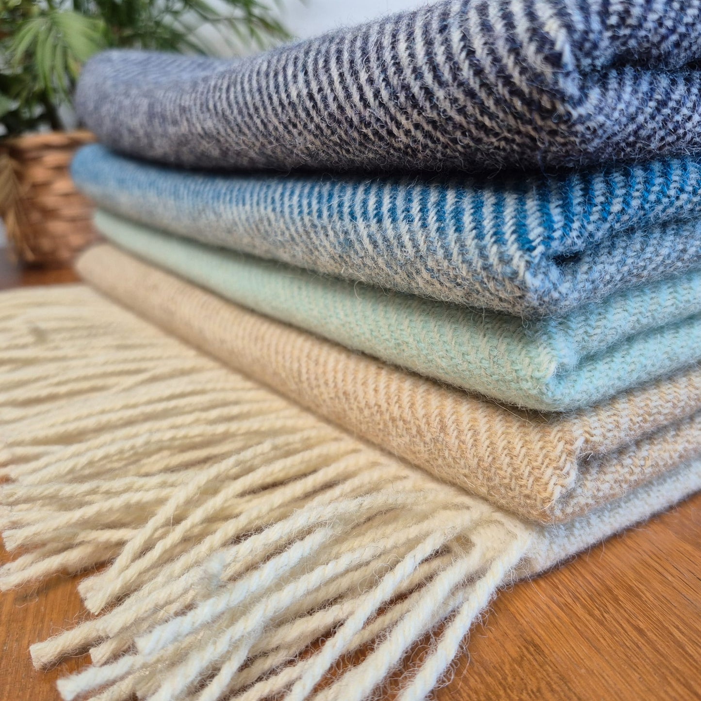 Pure British Wool Blanket Throw | Coastline Block Stripe
