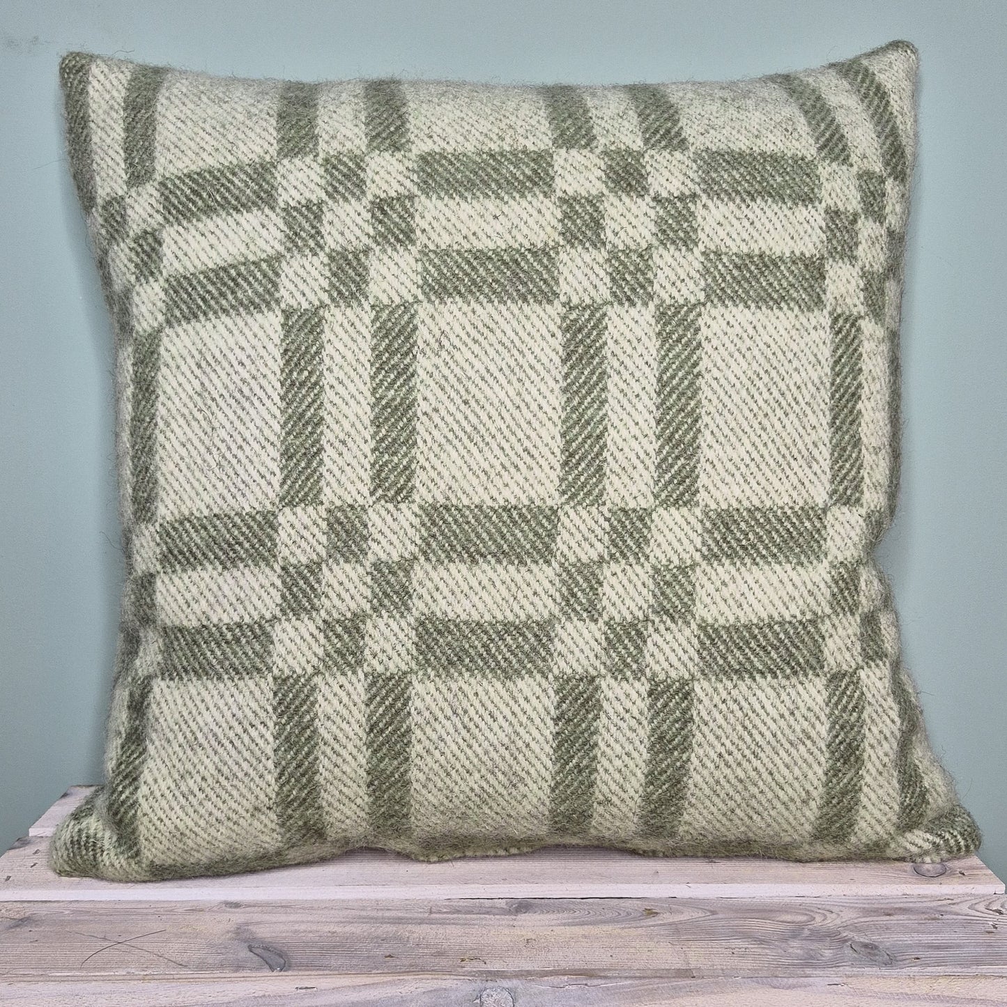 Pure Wool Cushion | Moss Green Inverse Geometric