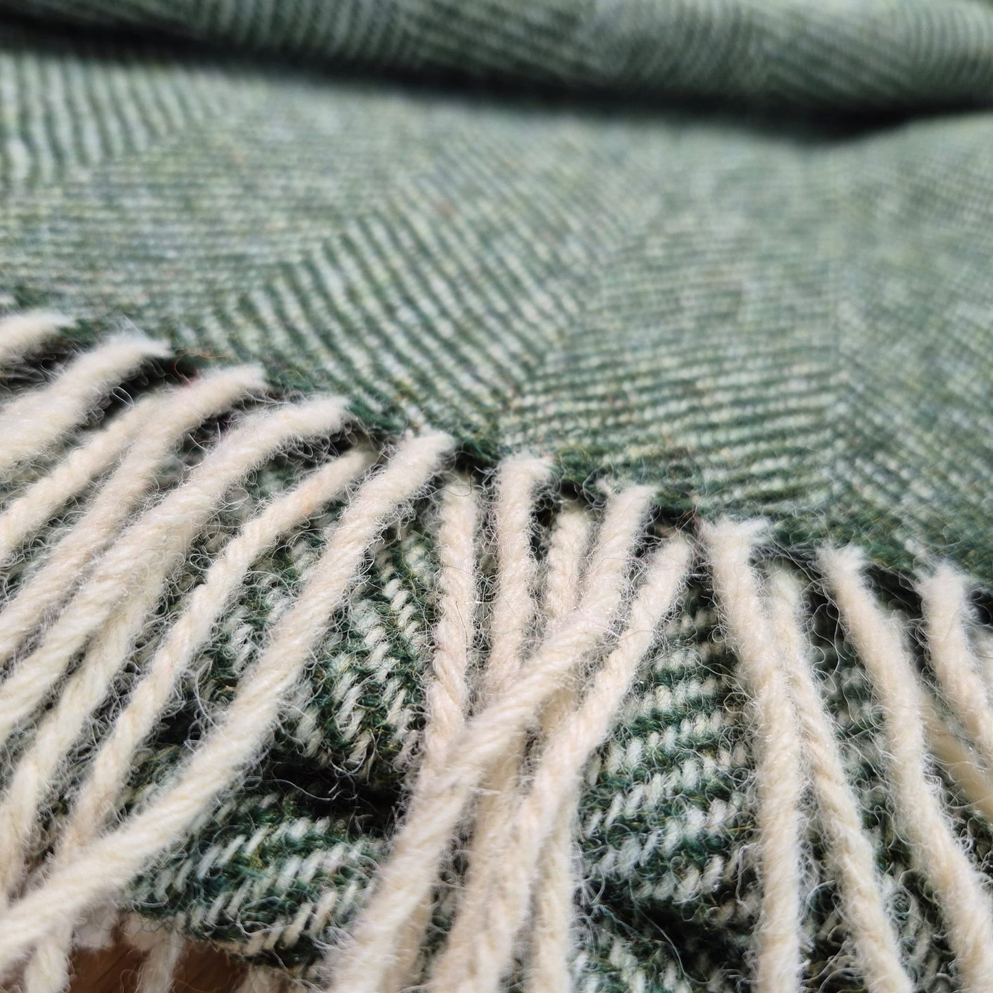 Pure Wool Throw Blanket | Herringbone | Celtic Green