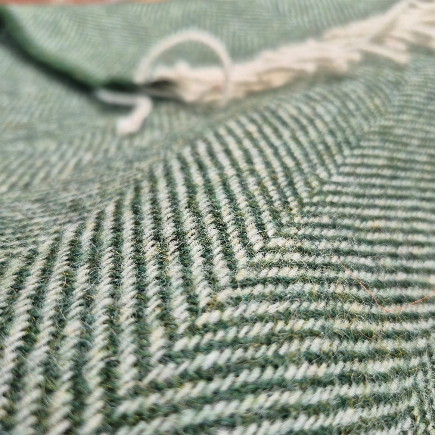 Pure Wool Throw Blanket | Herringbone | Celtic Green